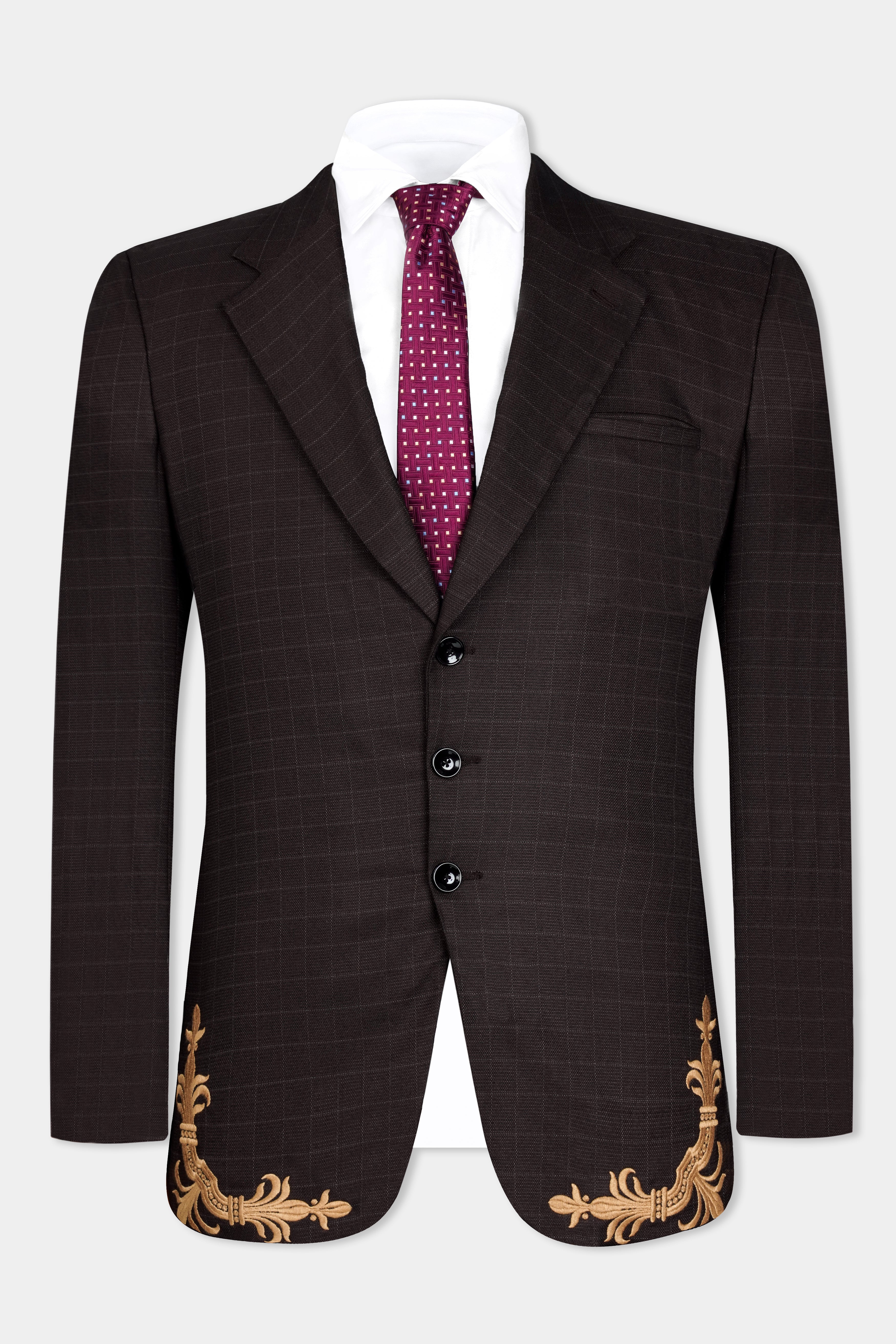 Gondola Brown Checkered and Embroidered Wool Rich Designer Suit - Image 9