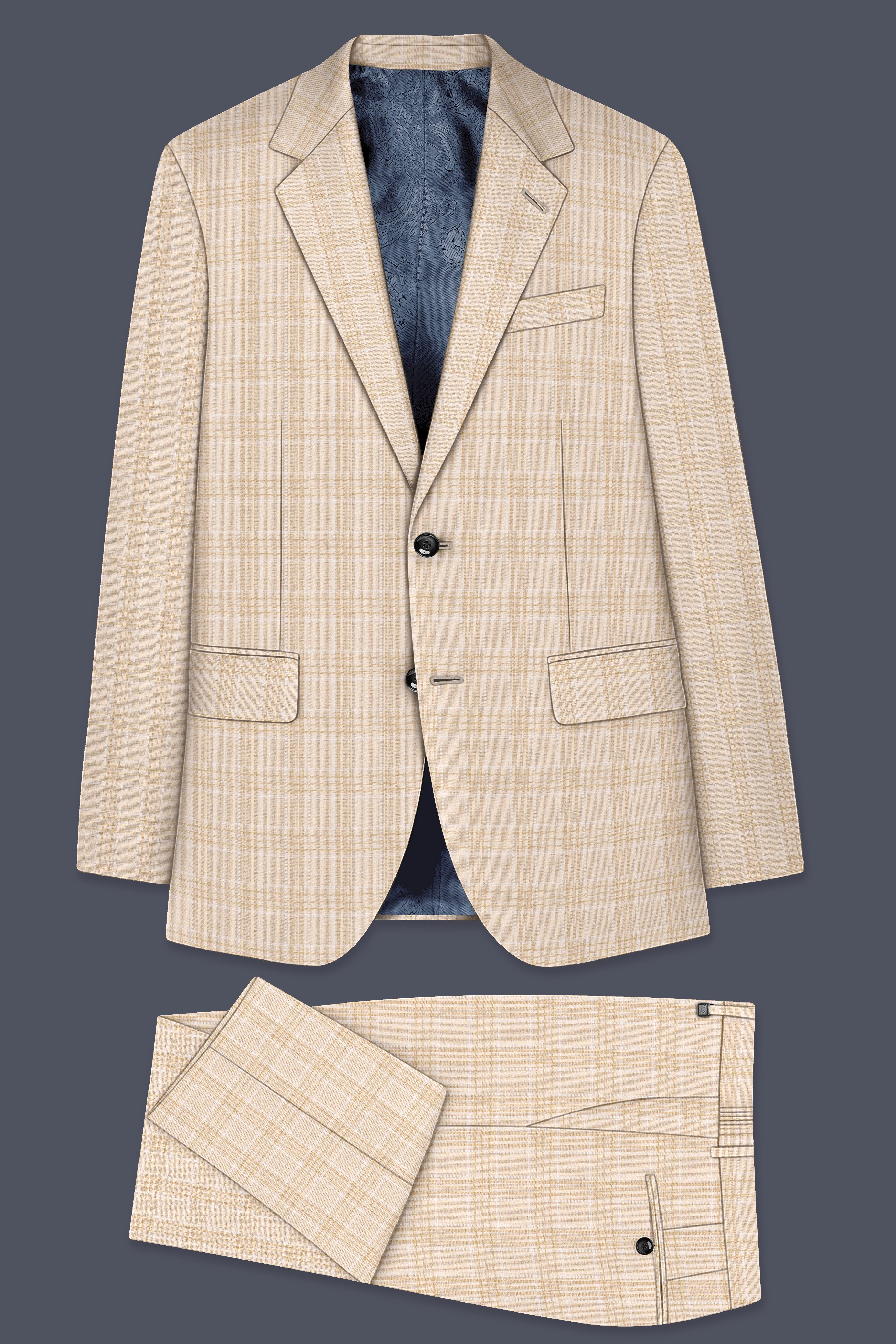 Hampton Beige Wool Rich Plaid Single Breasted Suit - Image 11