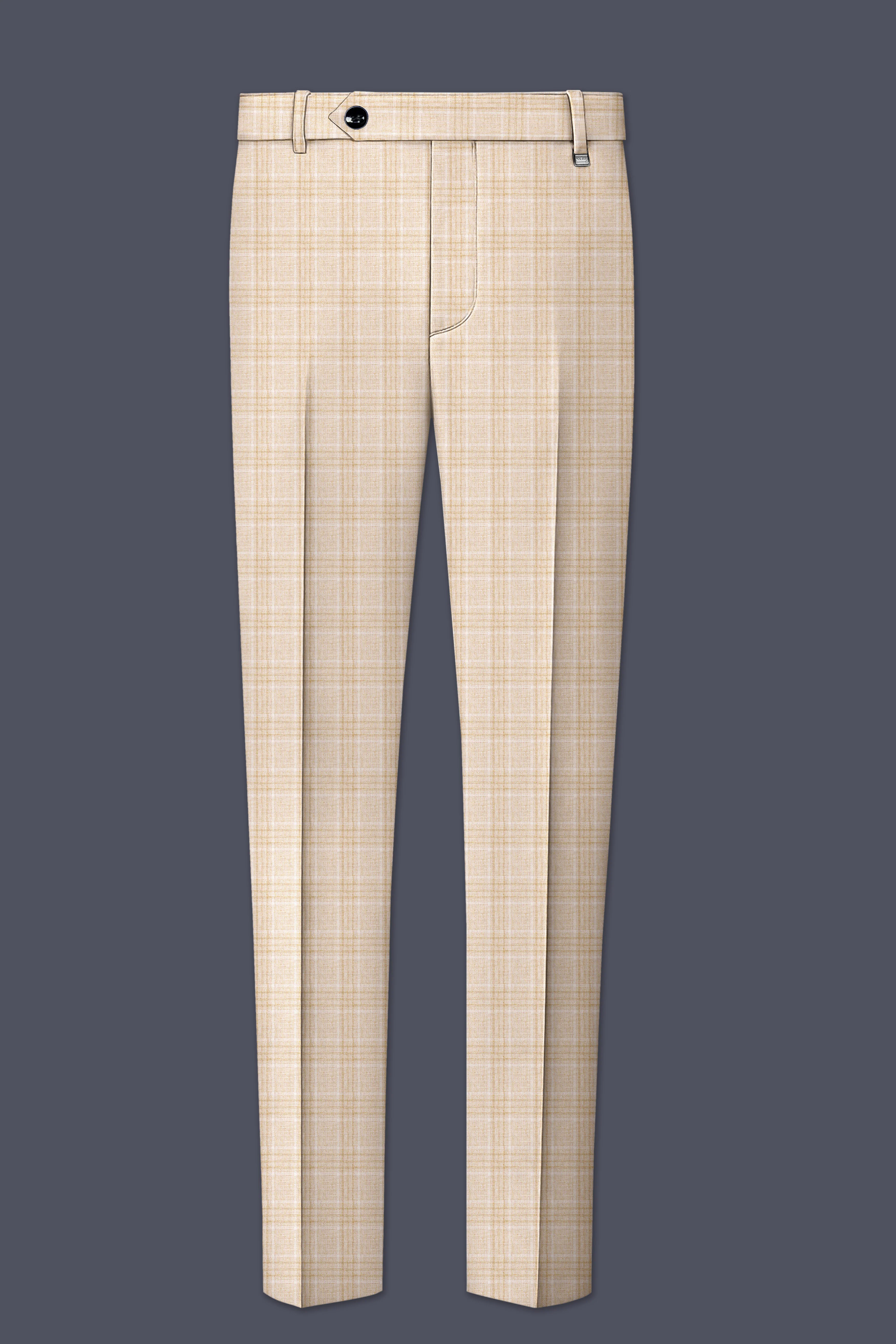 Hampton Beige Wool Rich Plaid Single Breasted Suit - Image 13