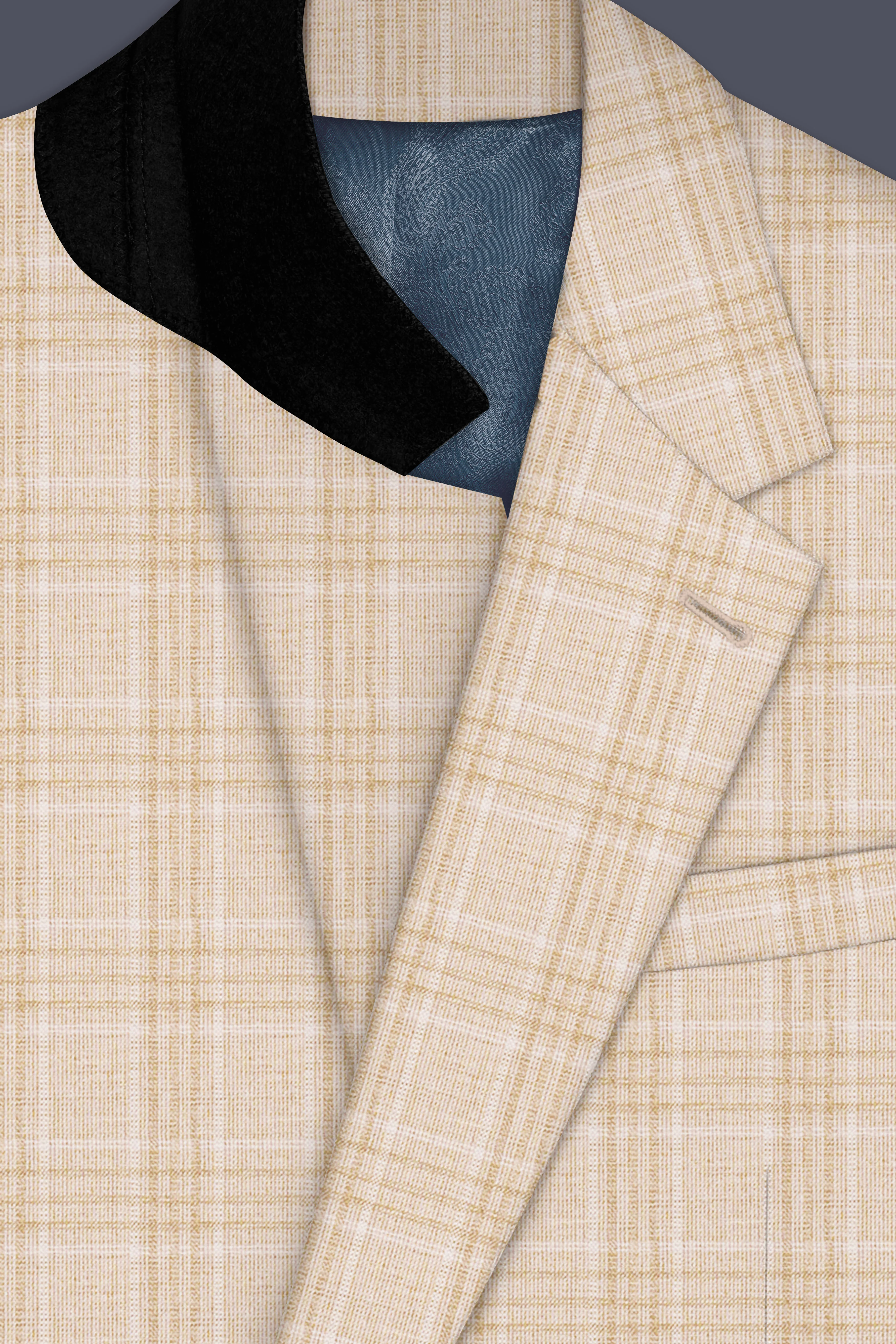 Hampton Beige Wool Rich Plaid Single Breasted Suit - Image 5