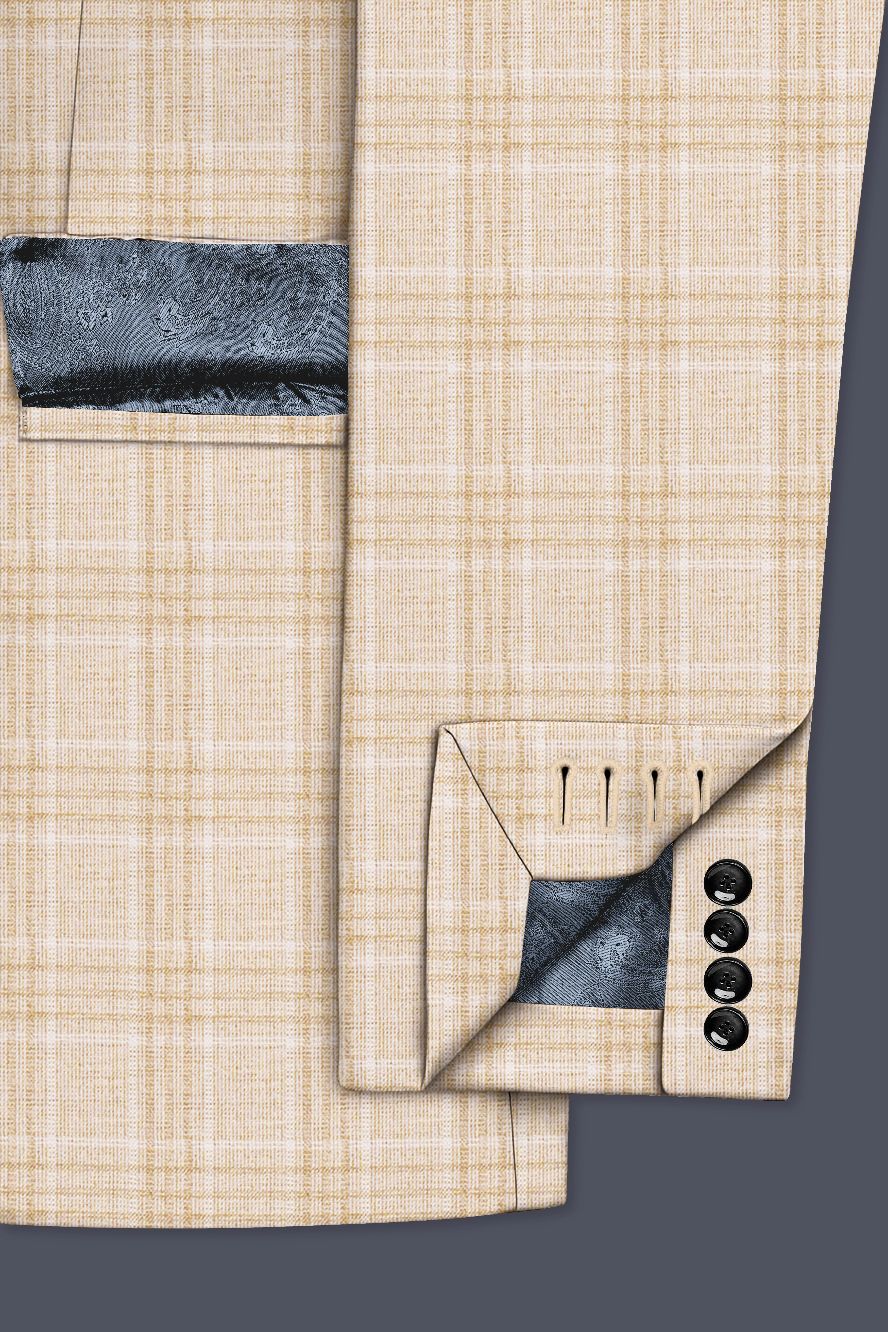 Hampton Beige Wool Rich Plaid Single Breasted Suit - Image 7