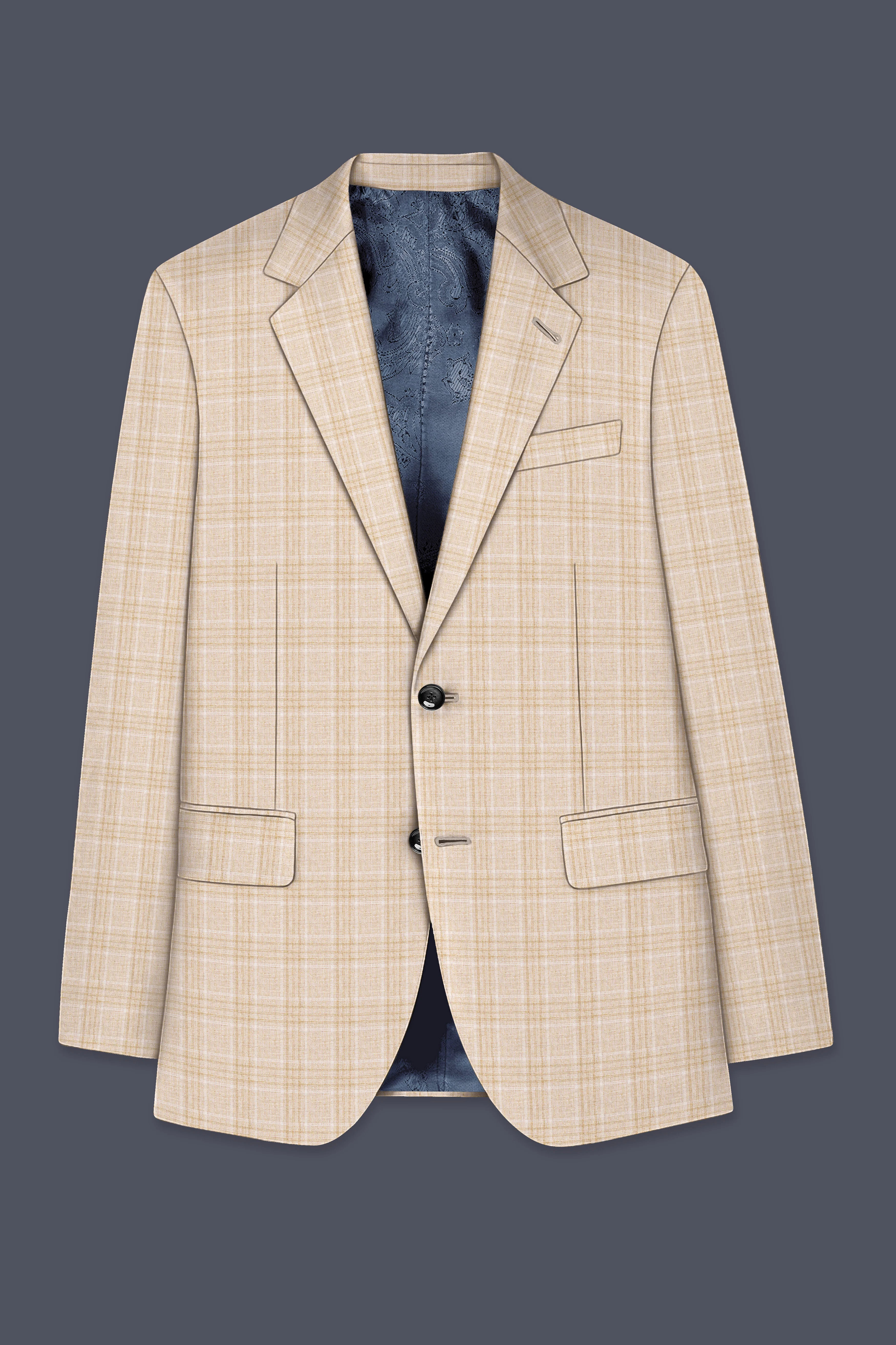 Hampton Beige Wool Rich Plaid Single Breasted Suit - Image 8