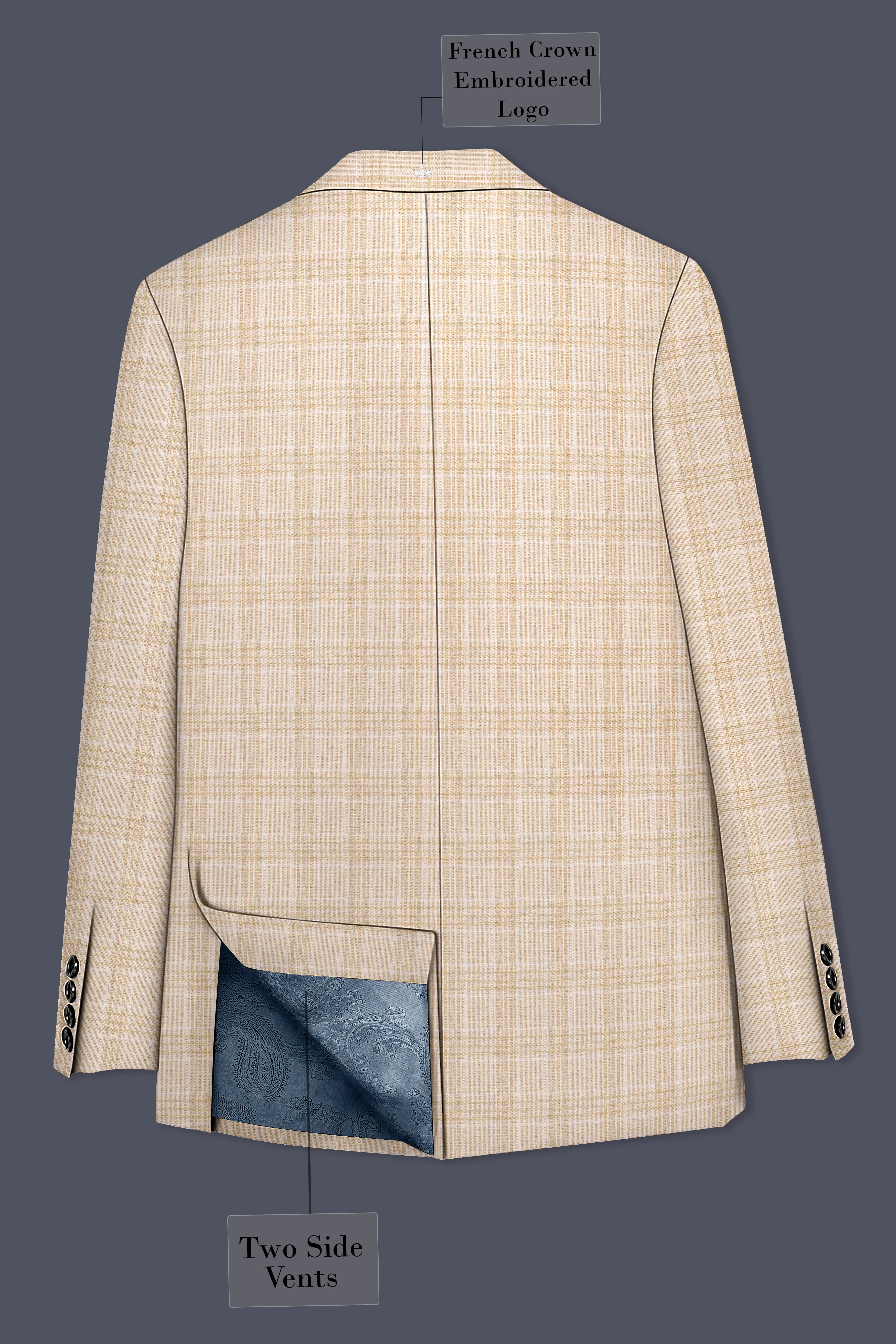 Hampton Beige Wool Rich Plaid Single Breasted Suit - Image 9