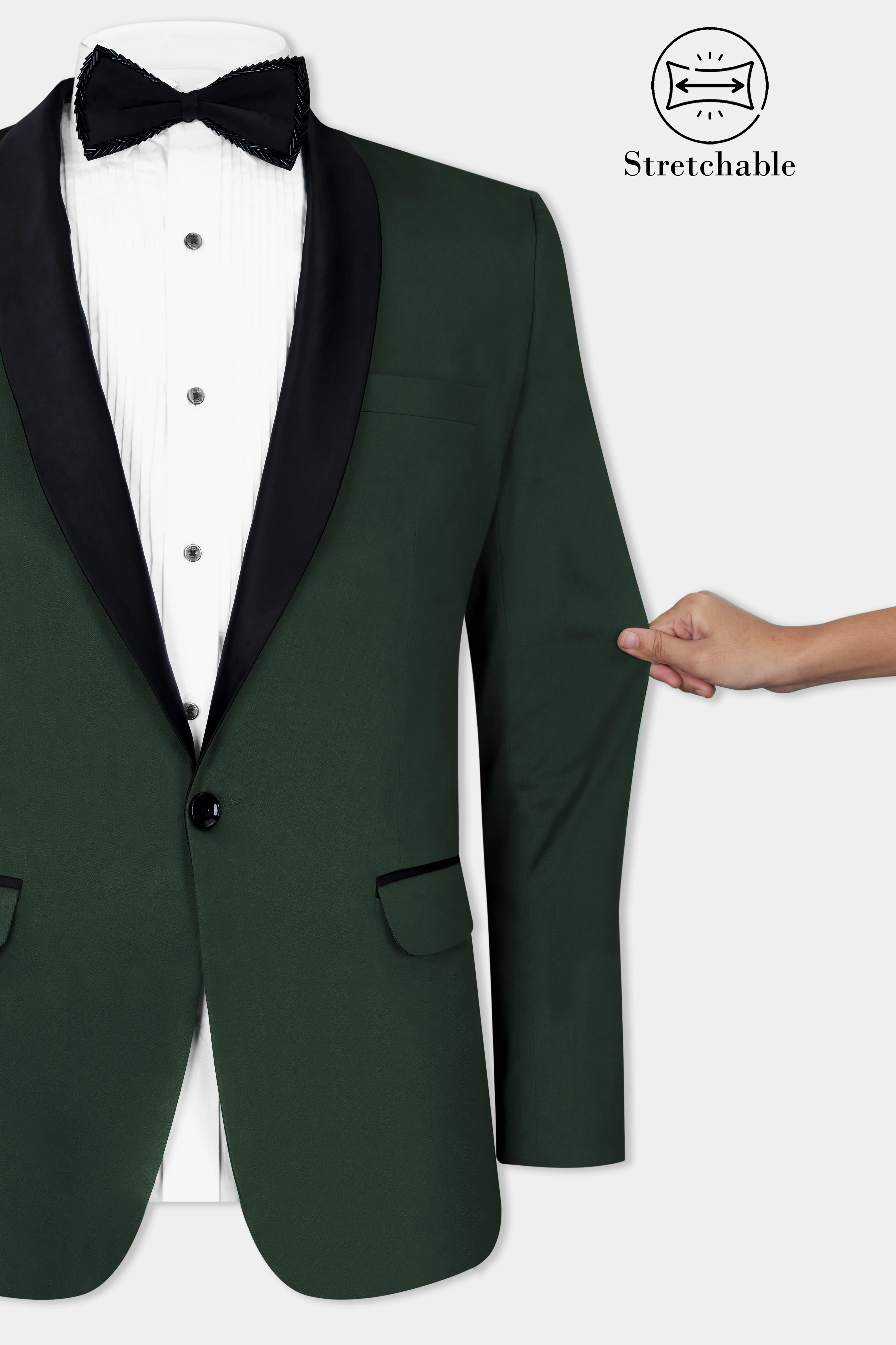 Heavy Metal Green Premium Cotton Tuxedo Stretchable Traveler Blazer - Image 4