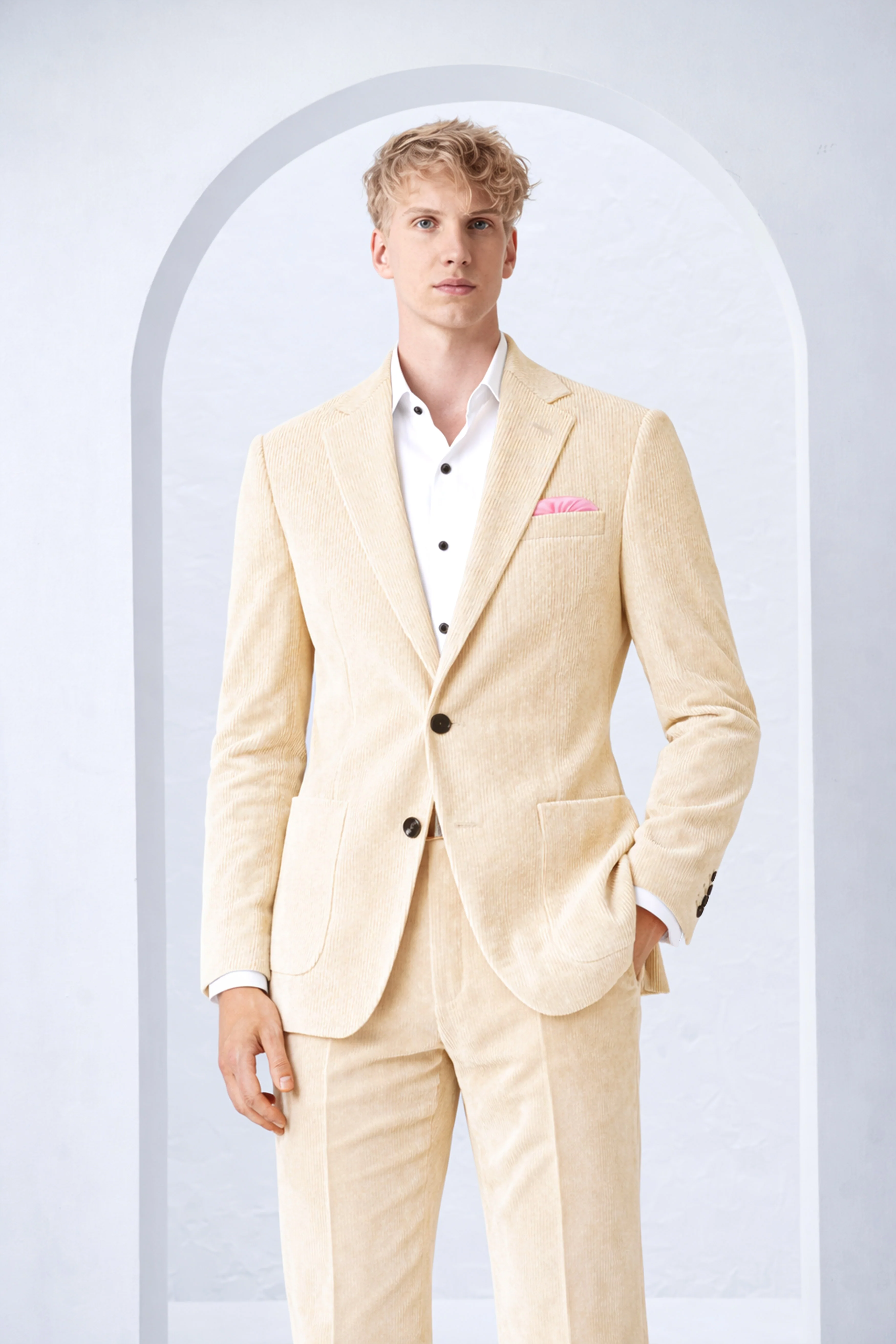 Hispanoro-Spanish Cream Corduroy Single Breasted Sports Blazer - Image 4