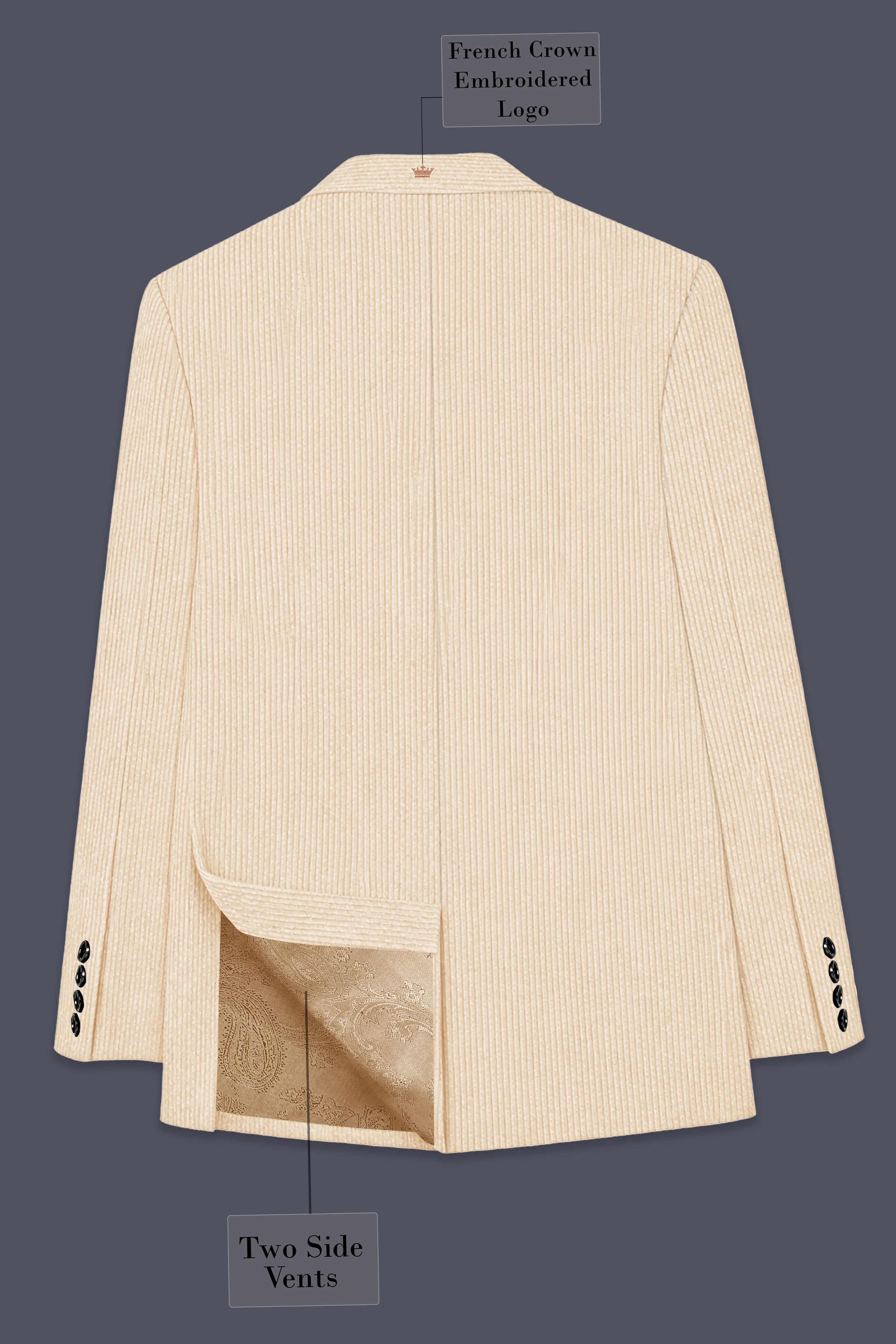 Hispanoro-Spanish Cream Corduroy Single Breasted Sports Blazer - Image 9