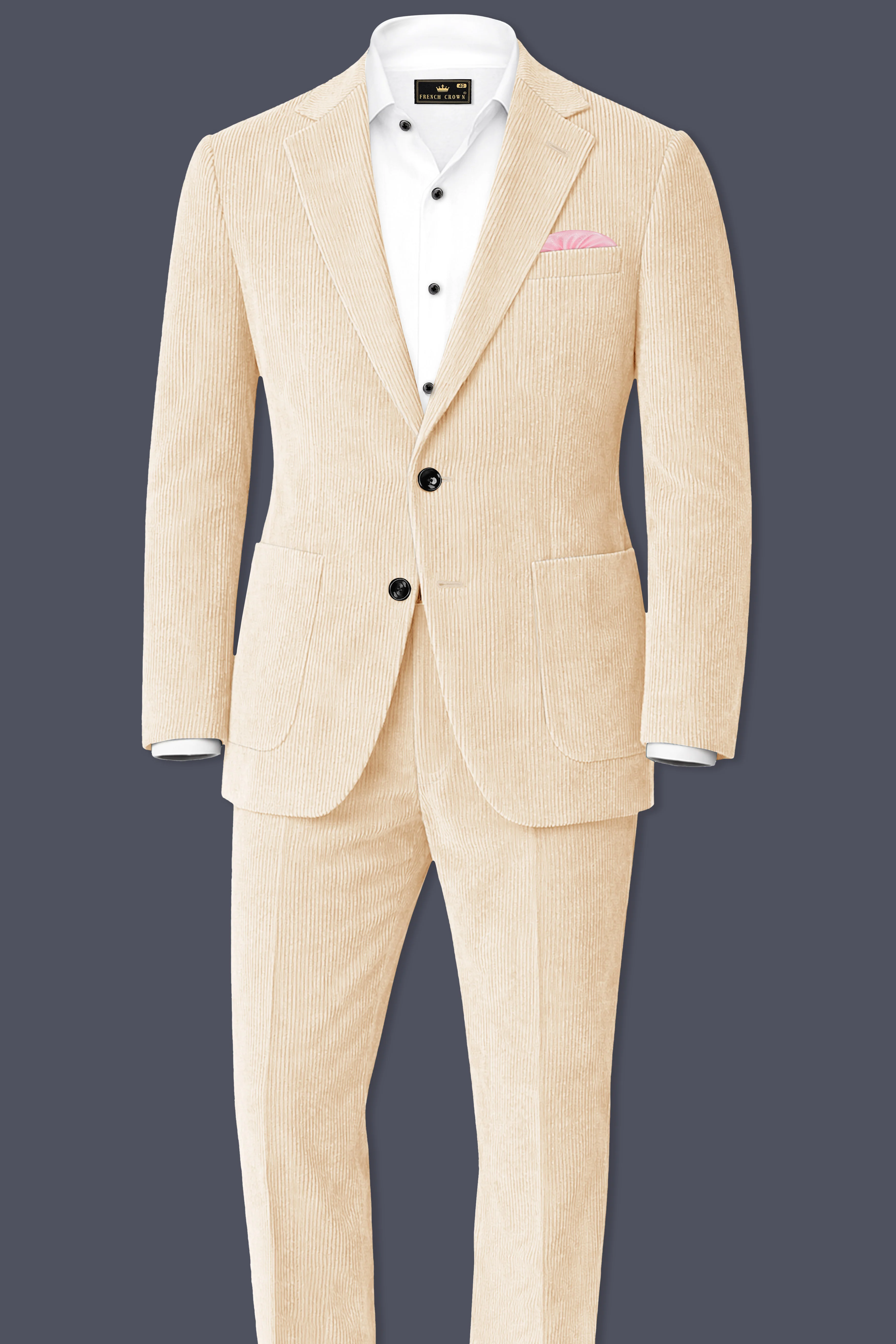 Hispanoro-Spanish Cream Corduroy Single Breasted Sports Suit - Image 4