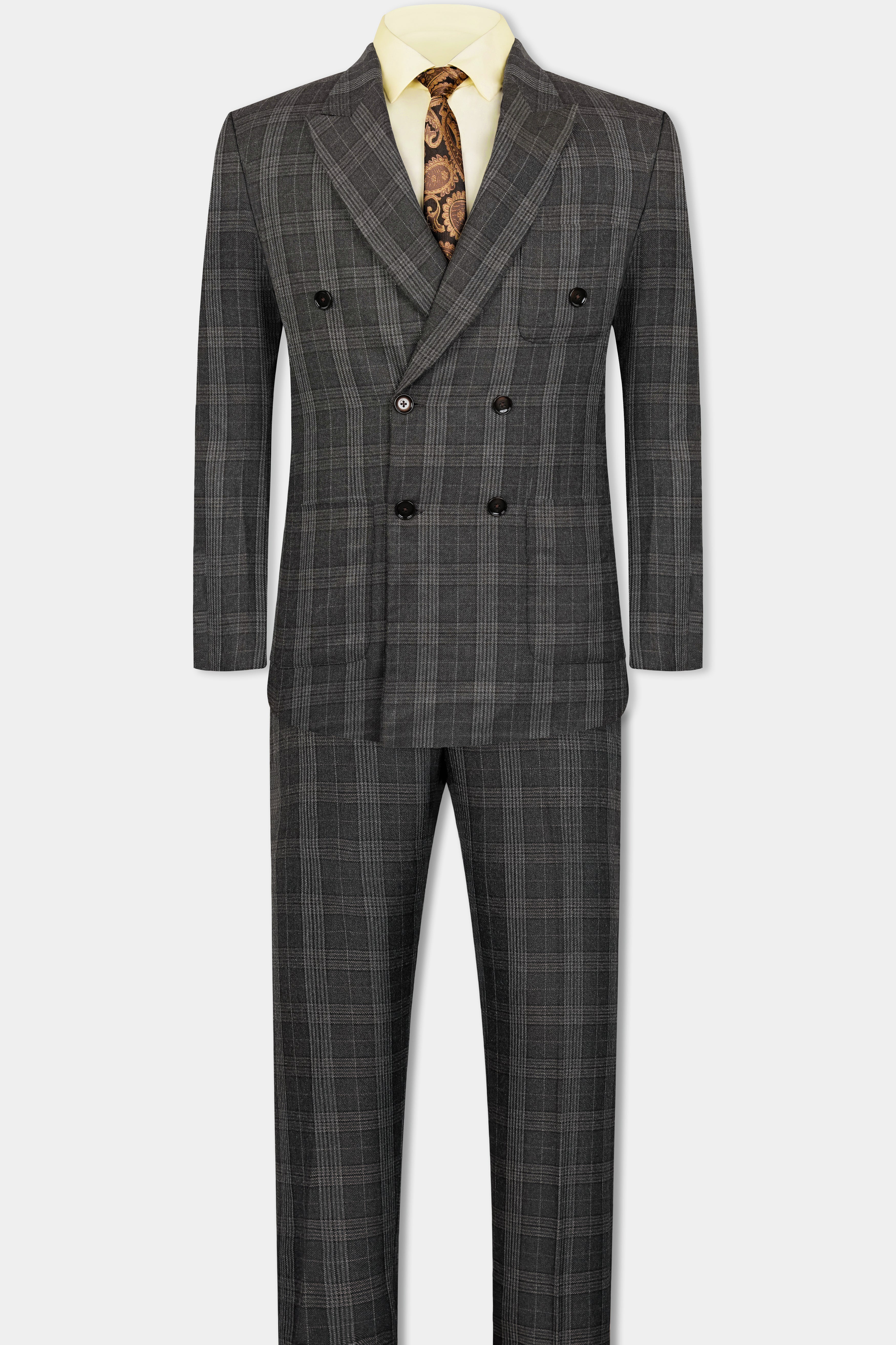 Iridium Gray Plaid Tweed Double Breasted Sports Suit - Image 11