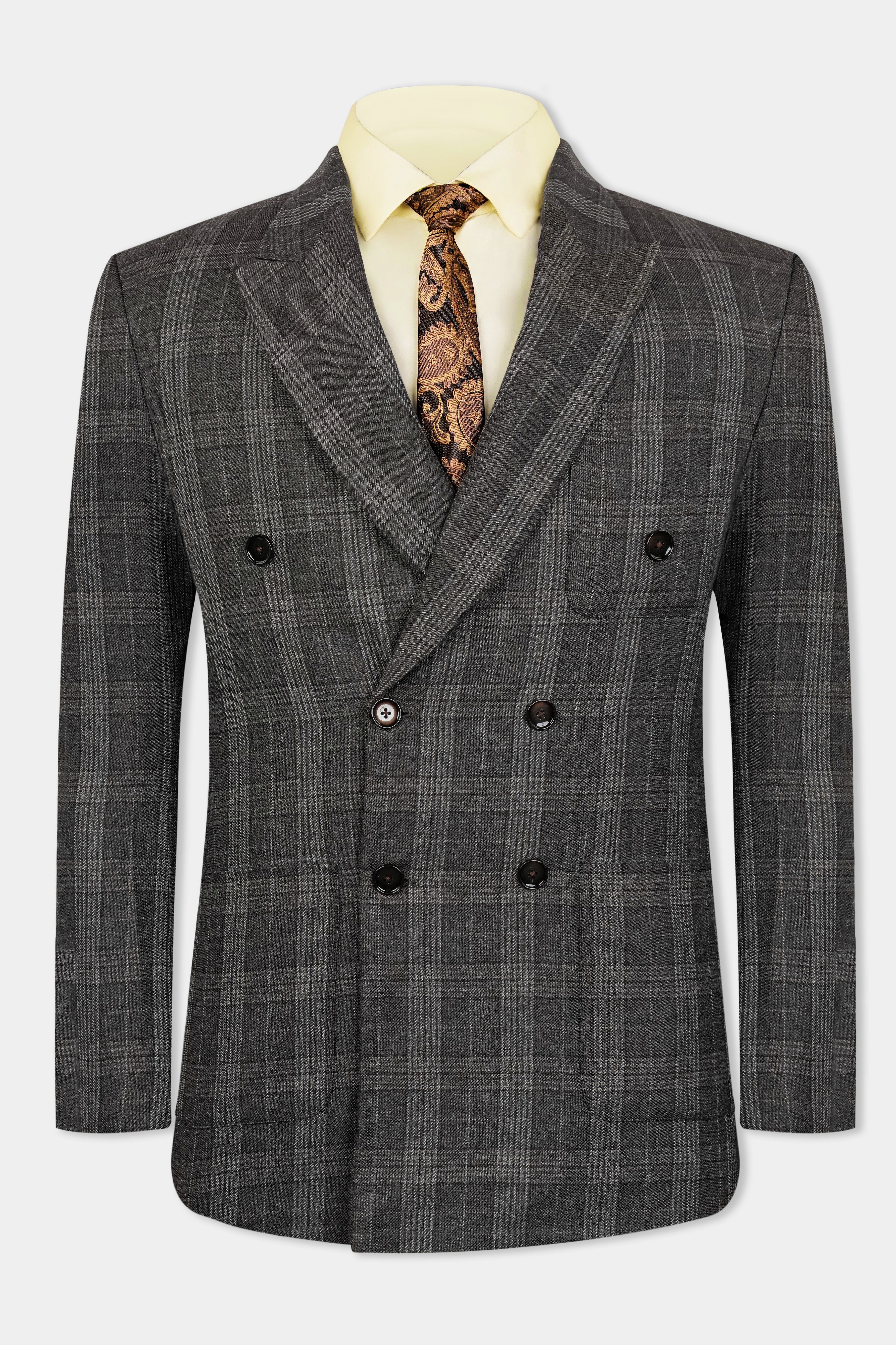 Iridium Gray Plaid Tweed Double Breasted Sports Suit - Image 12
