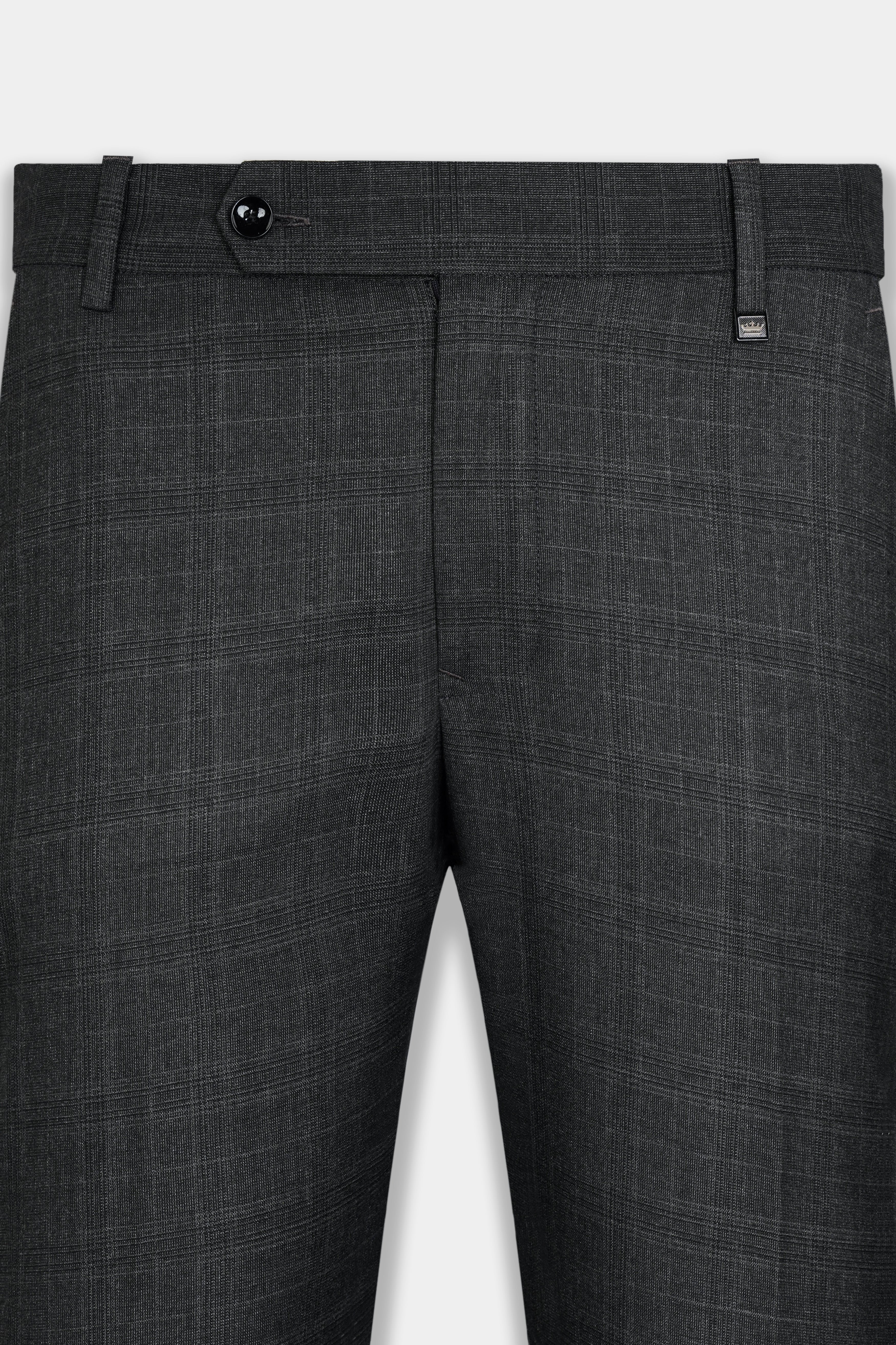 Iridium Gray Subtle Checkered Wool Rich Cross Placket Bandhgala Suit - Image 13