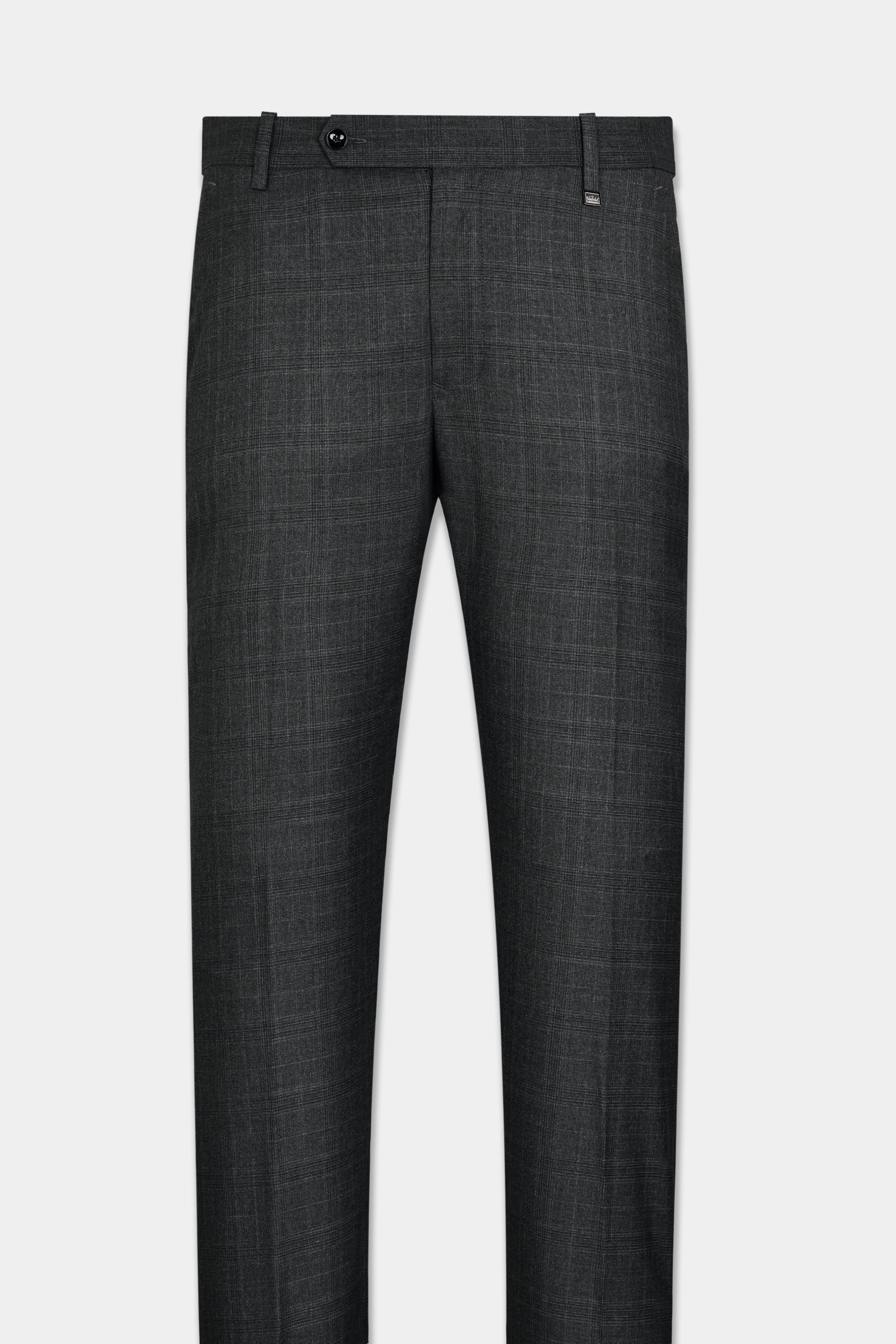 Iridium Gray Subtle Checkered Wool Rich Cross Placket Bandhgala Suit - Image 15