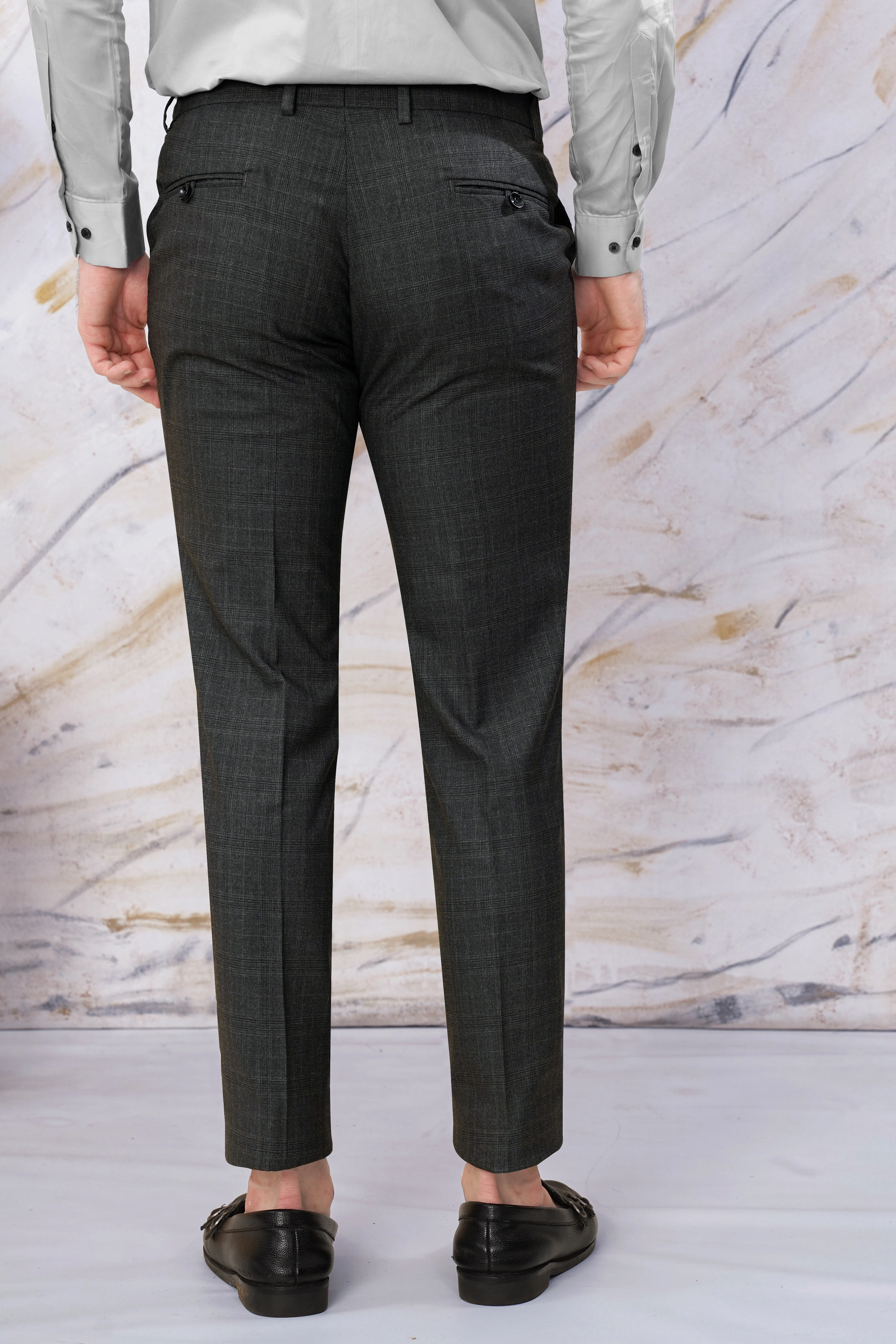 Iridium Gray Subtle Checkered Wool Rich Cross Placket Bandhgala Suit - Image 8
