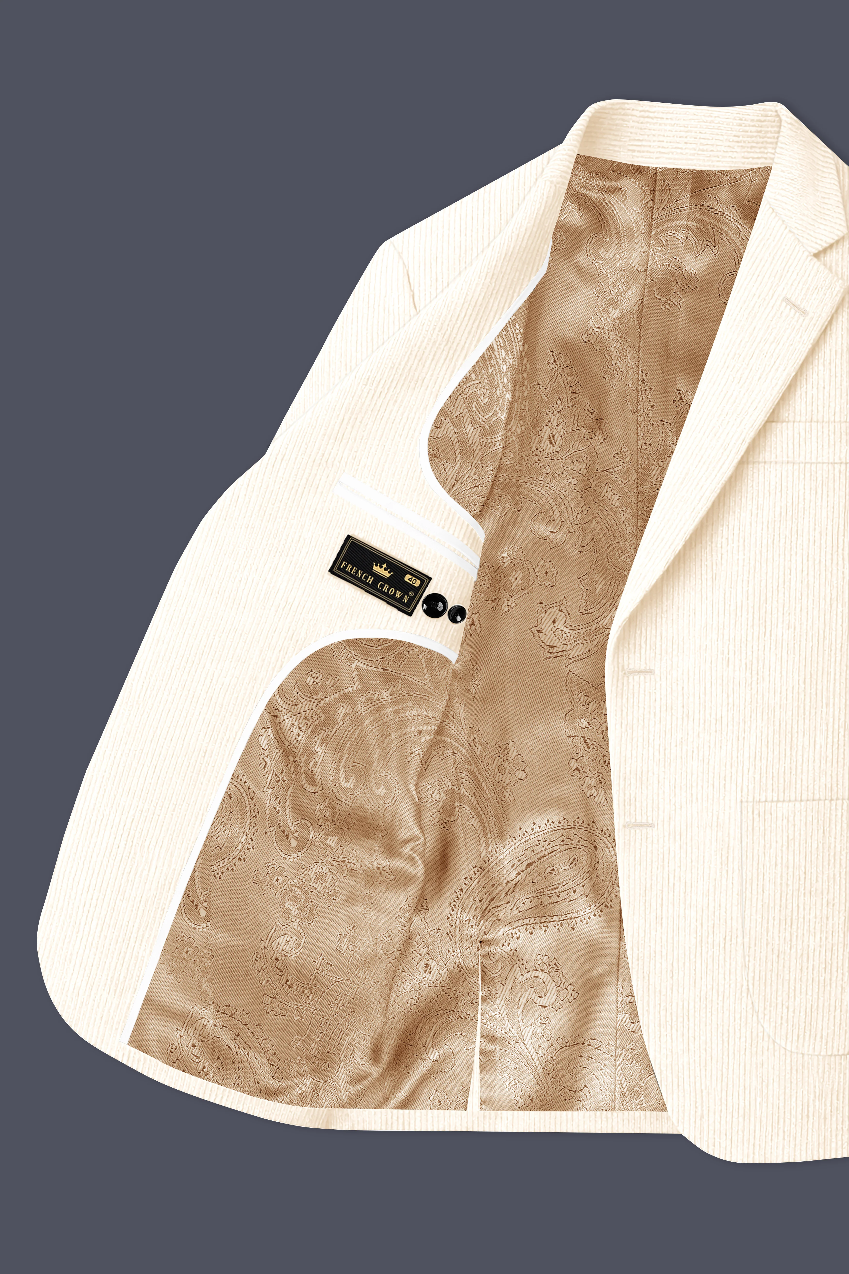 Ivoro-Swizzle Cream Corduroy Single Breasted Sports Suit - Image 6