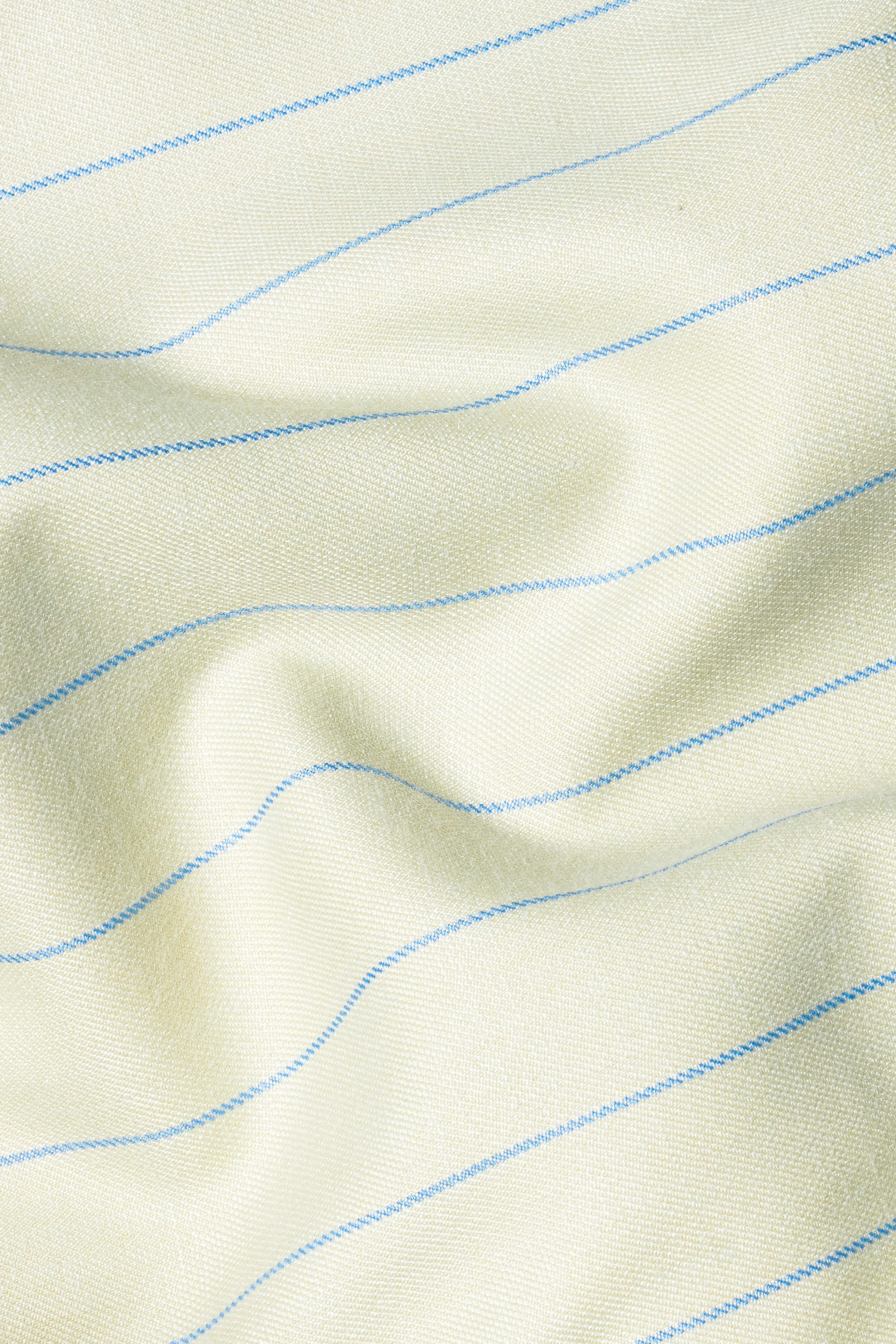 Ivory Cream with Celestial Blue Striped Wool Rich Bandhgala Blazer - Image 3