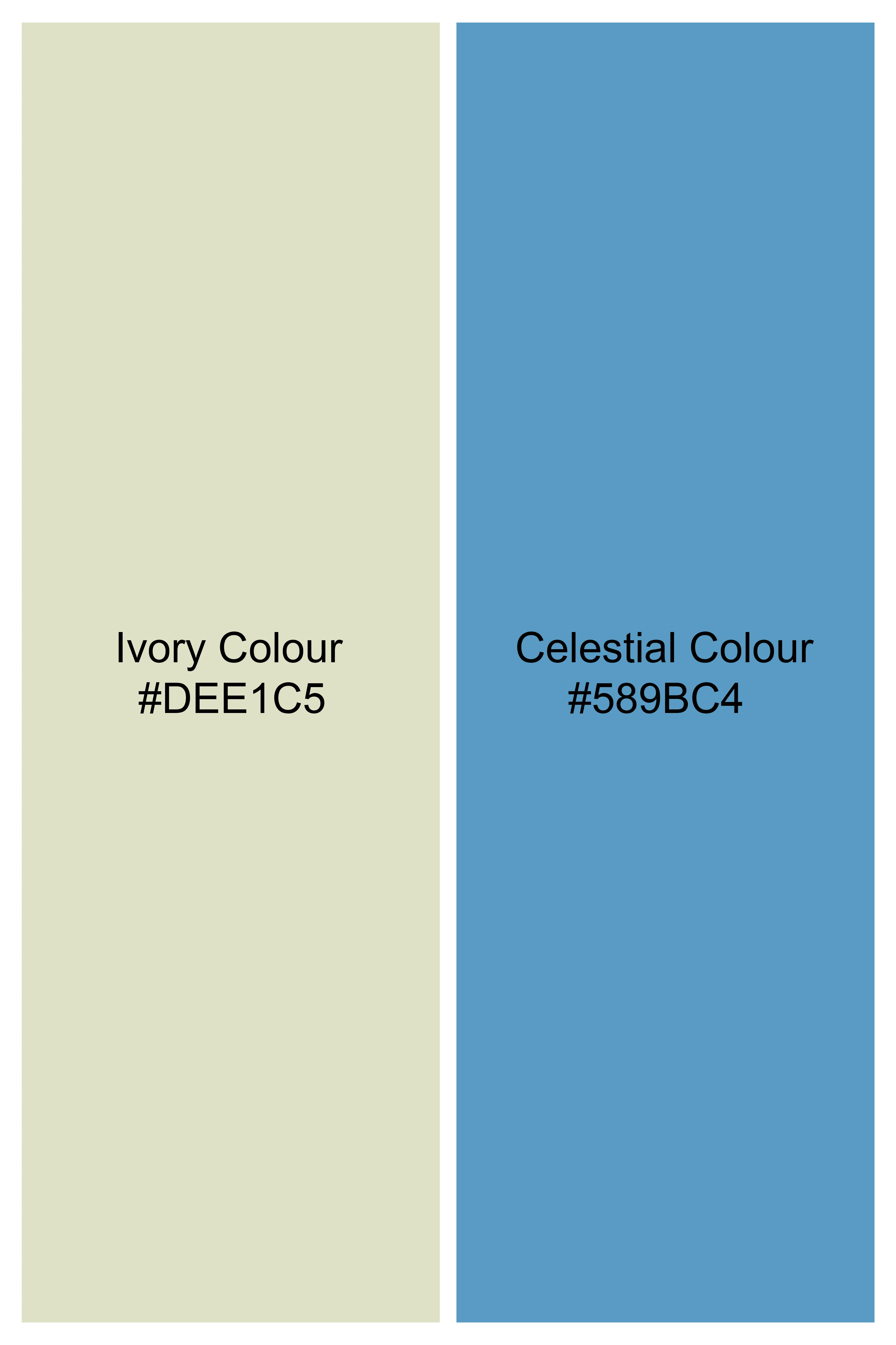 Ivory Cream with Celestial Blue Striped Wool Rich Bandhgala Blazer - Image 8