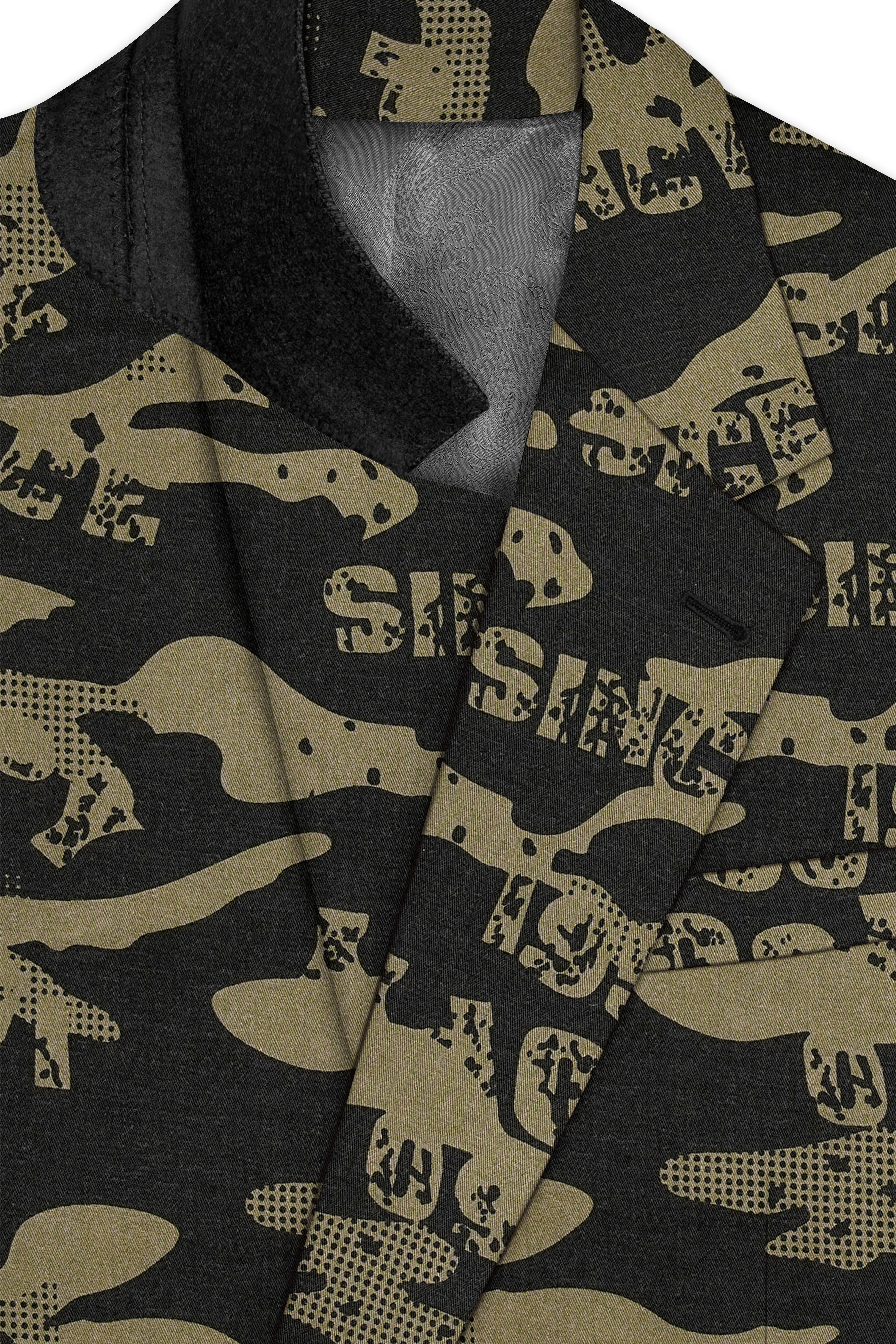 Jade Black and Woodland Green Printed Premium Cotton Single-Breasted Blazer - Image 4