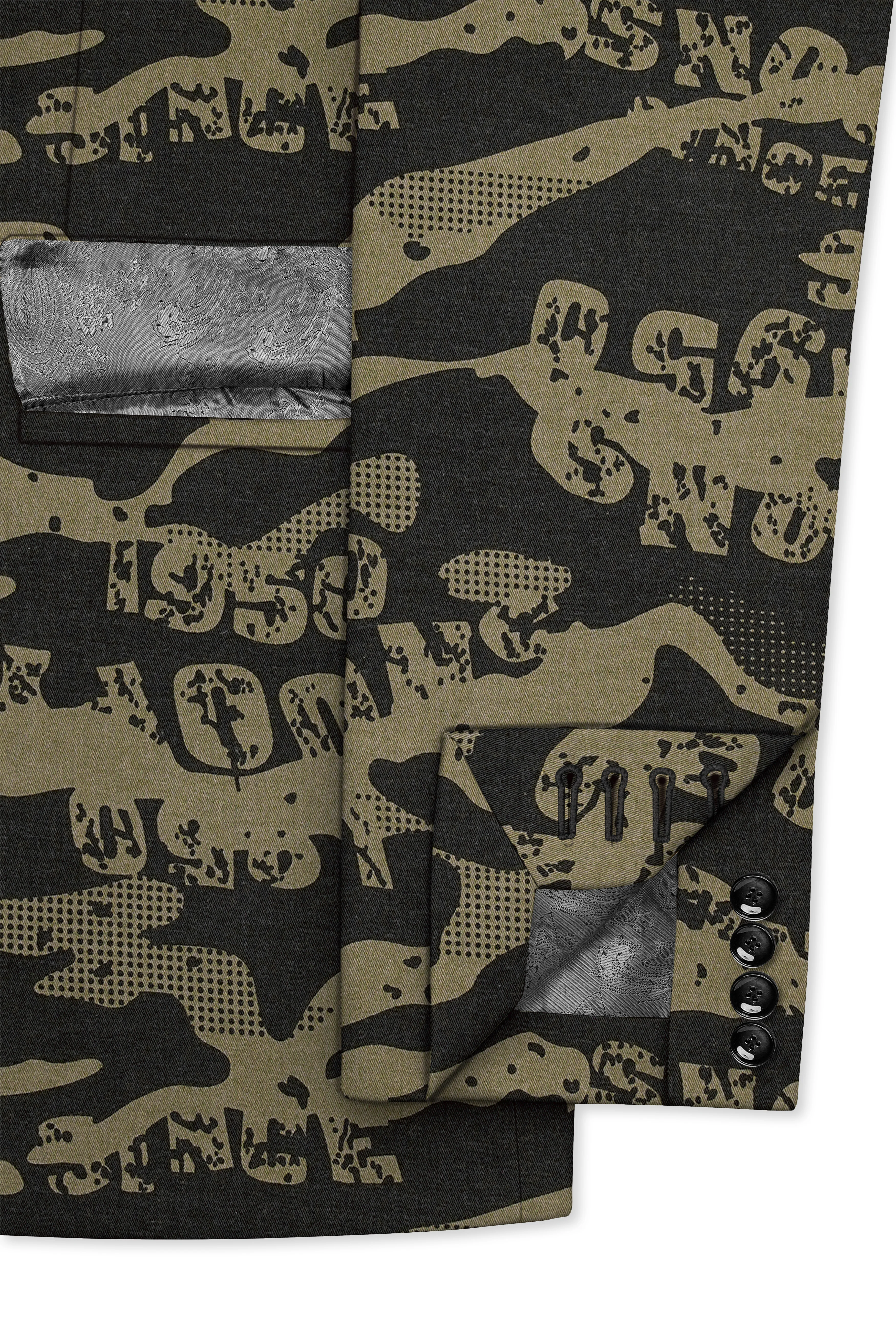 Jade Black and Woodland Green Printed Premium Cotton Single-Breasted Blazer - Image 6