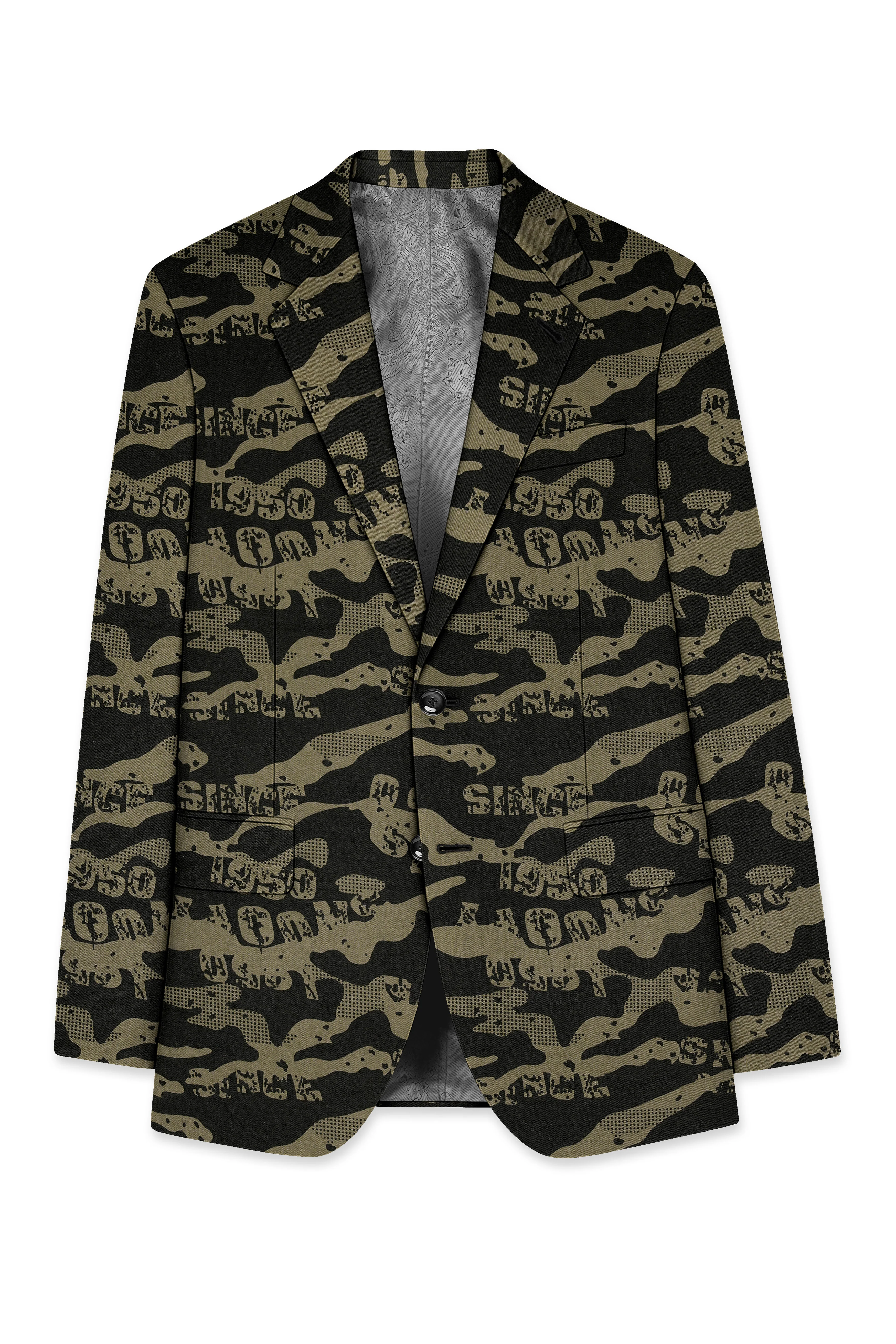Jade Black and Woodland Green Printed Premium Cotton Single-Breasted Blazer - Image 7