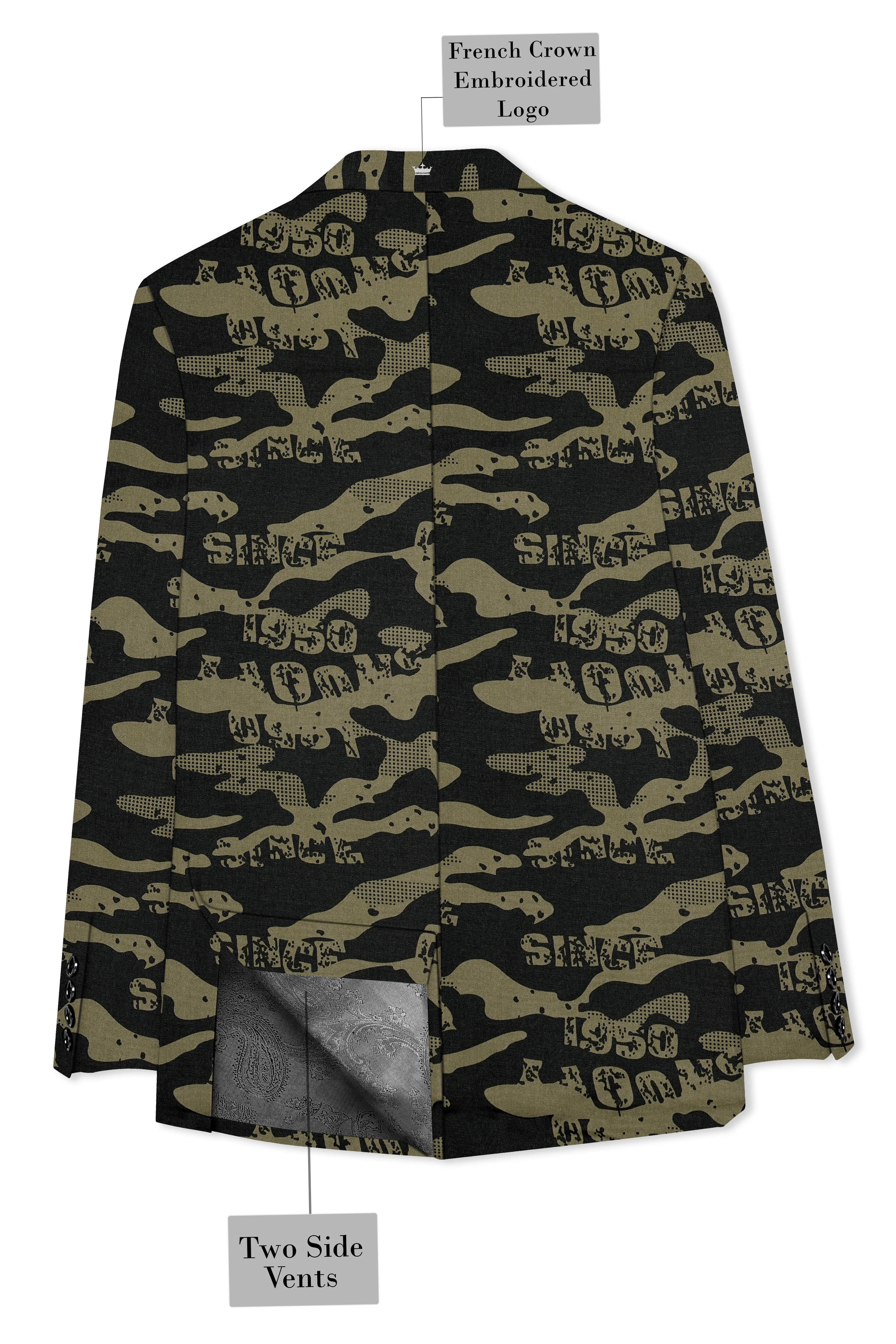 Jade Black and Woodland Green Printed Premium Cotton Single-Breasted Blazer - Image 8