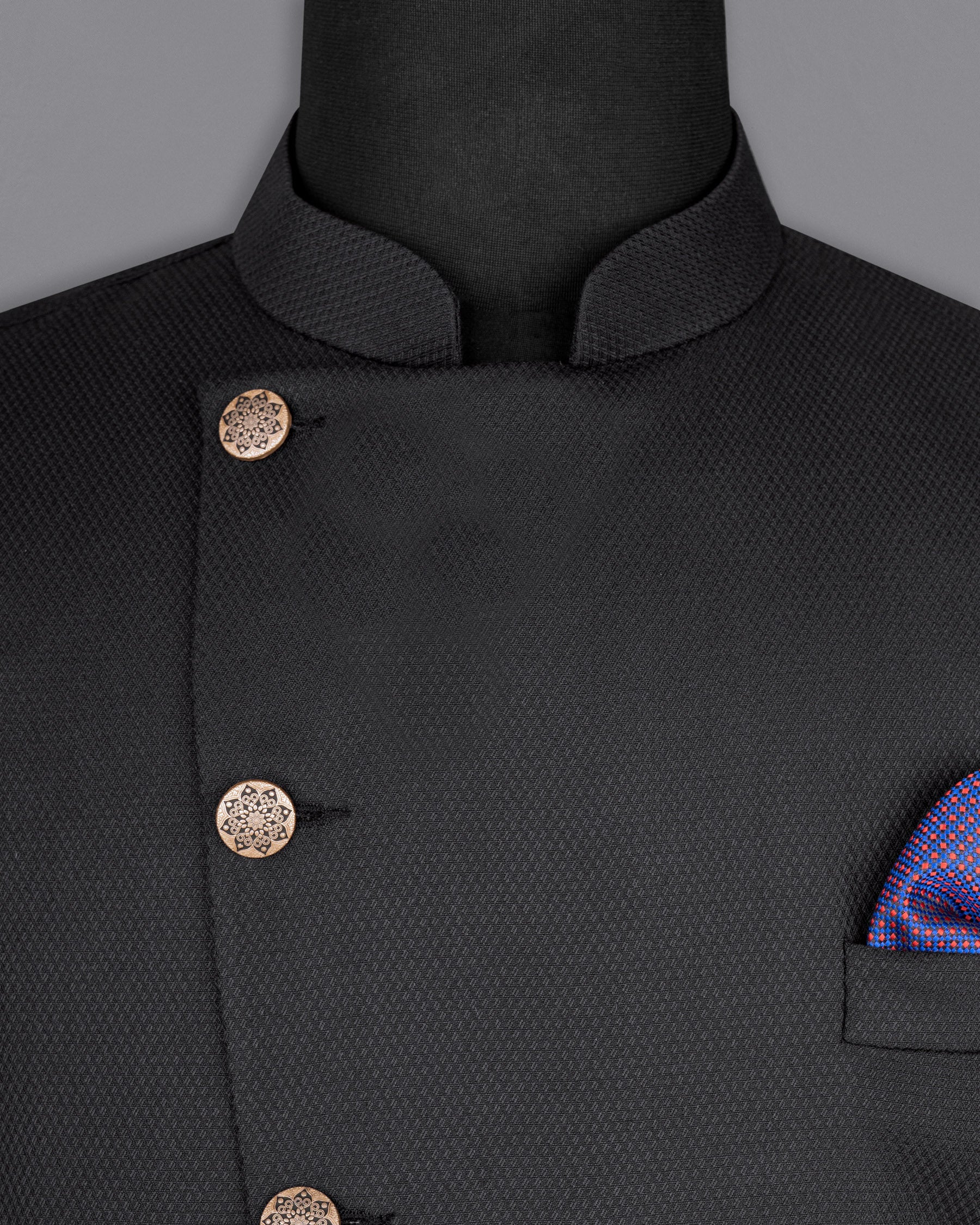 Jade Black Diamond textured Cross Placket Nehru Jacket - Image 4