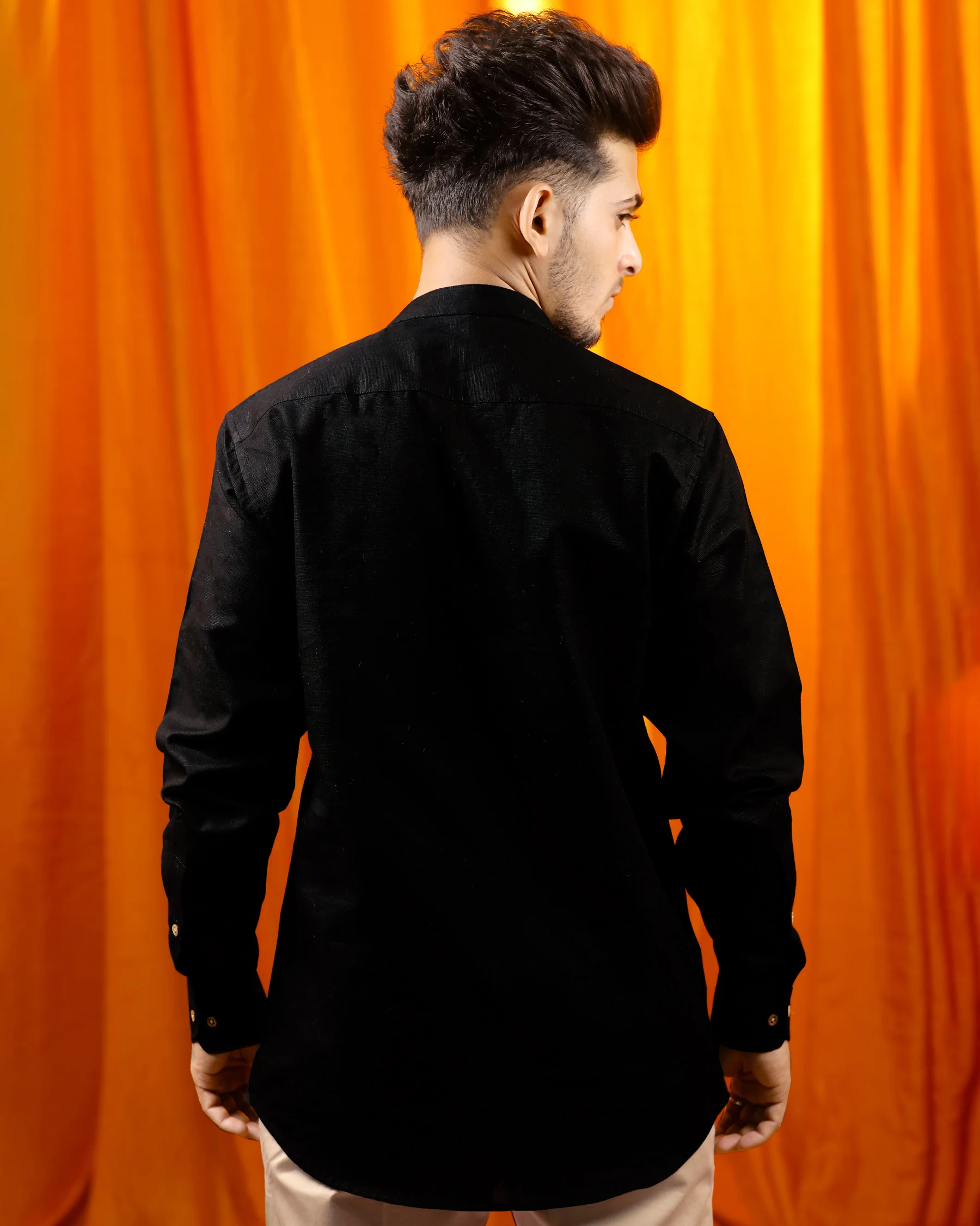 Jade Black Indian Kurta Style Luxurious Linen Shirt - Image 10