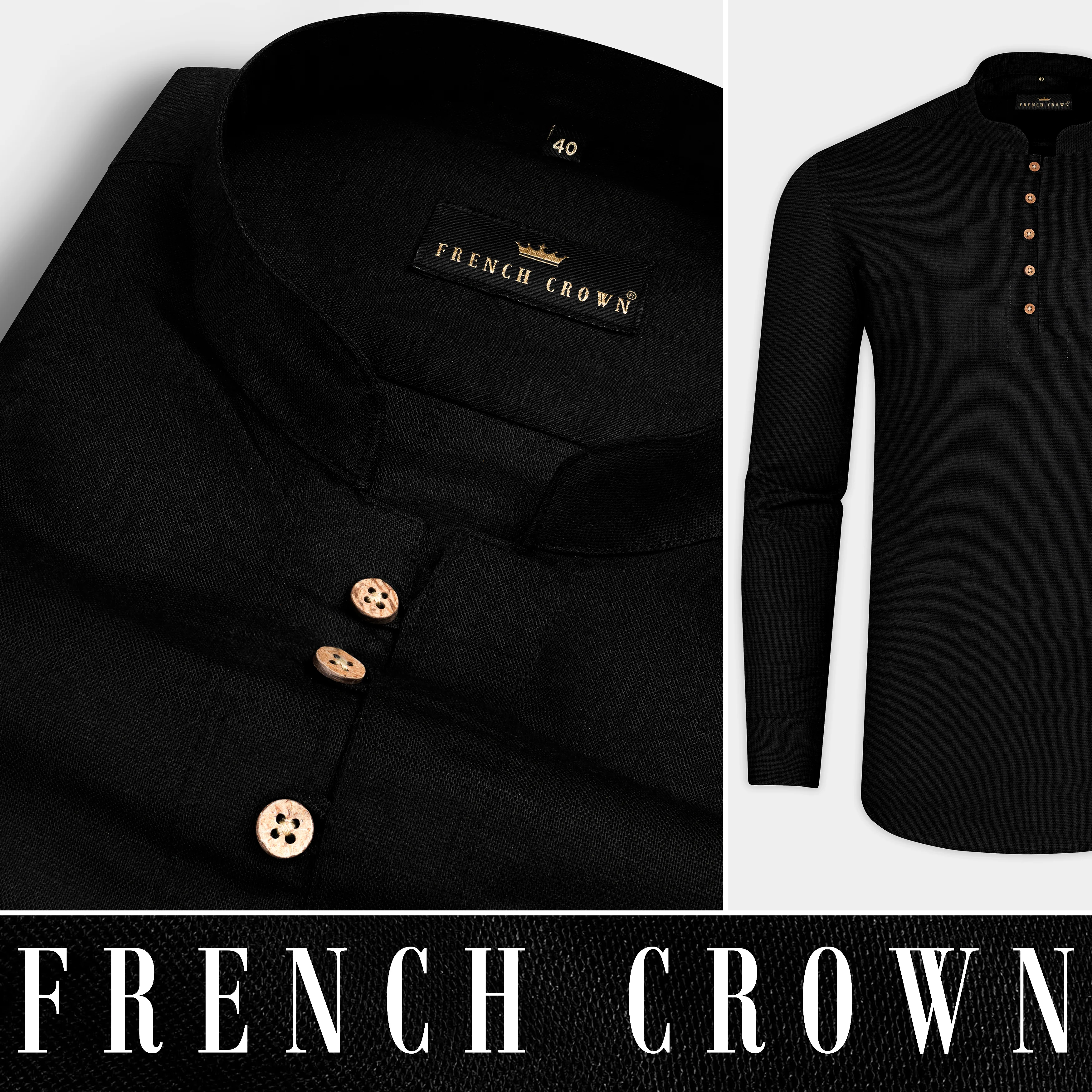 Jade Black Indian Kurta Style Luxurious Linen Shirt - Image 13