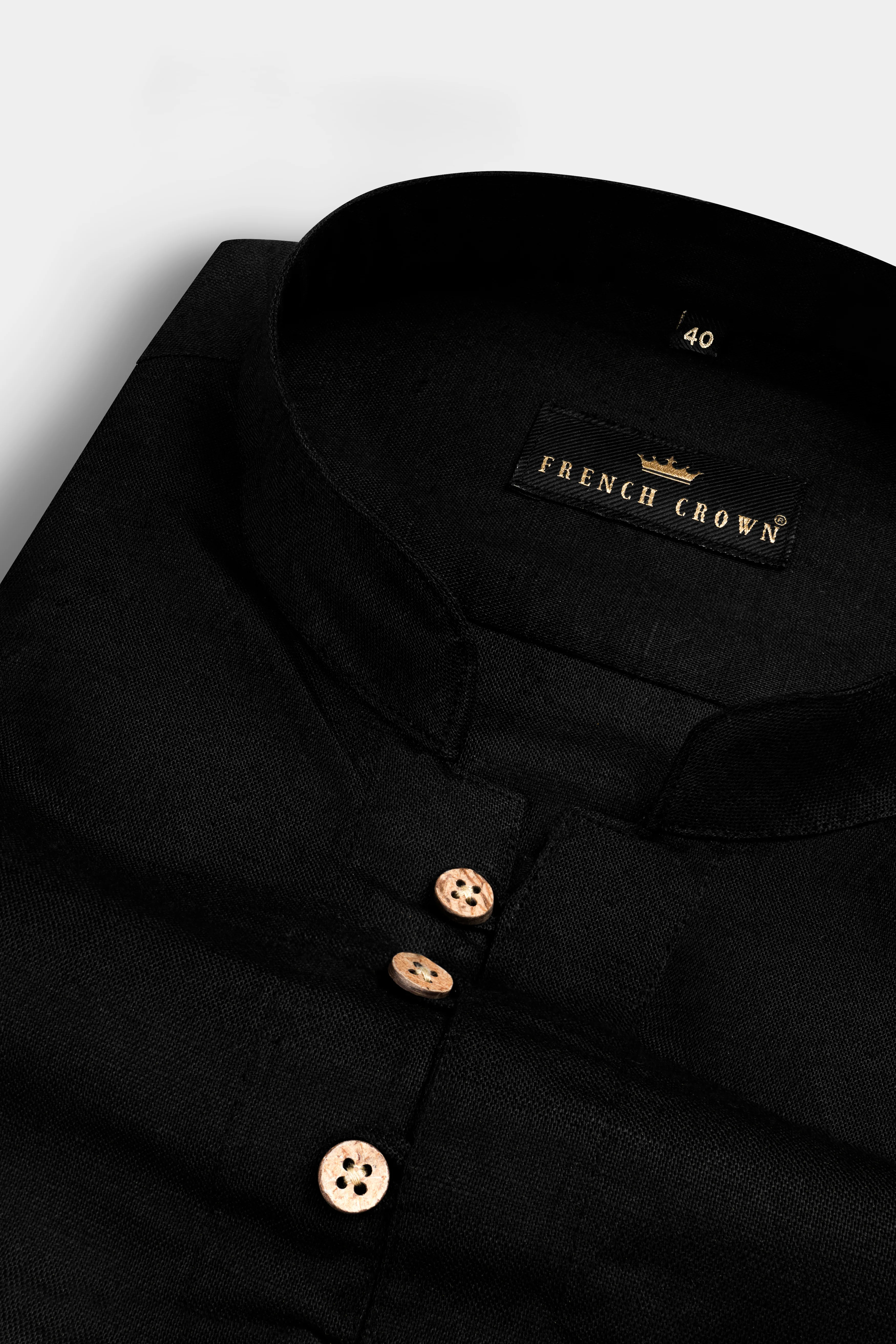 Jade Black Indian Kurta Style Luxurious Linen Shirt - Image 4