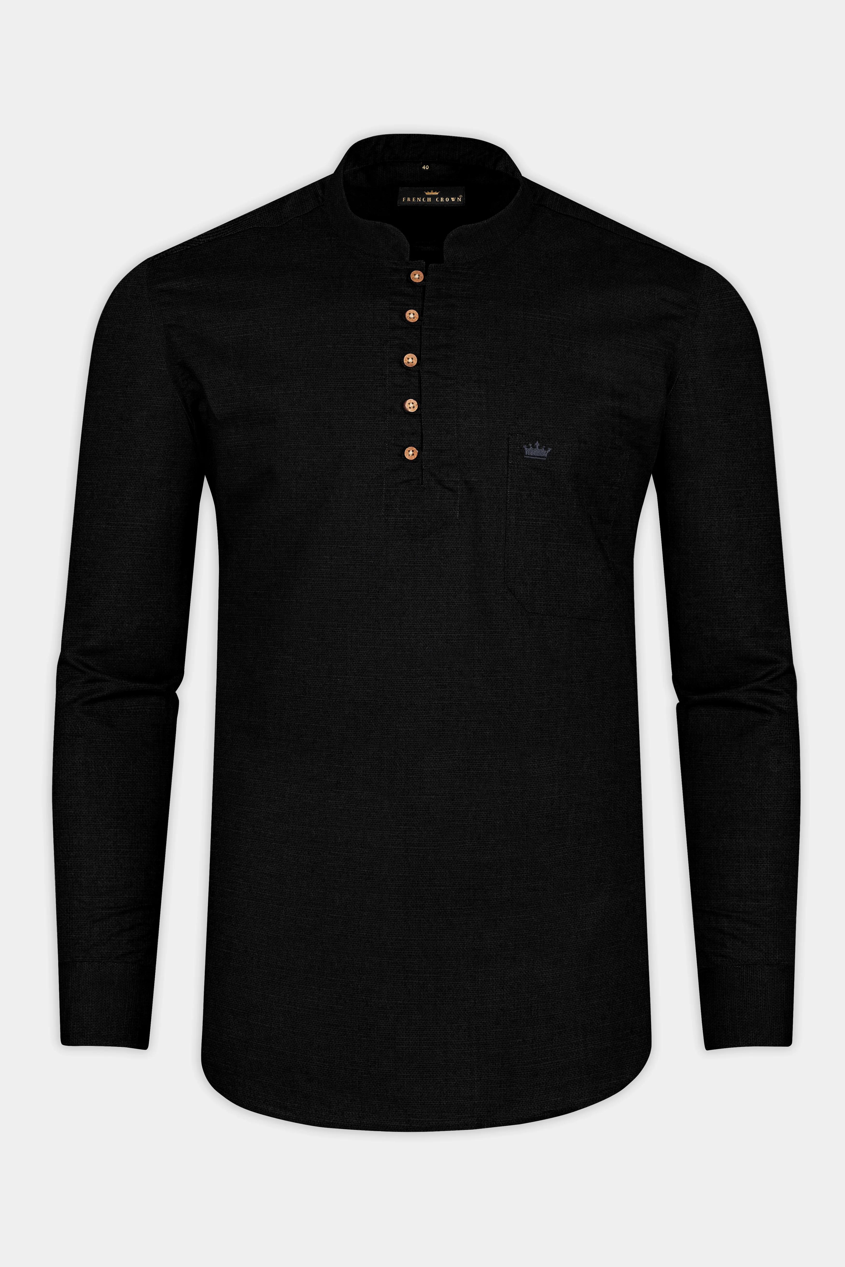 Jade Black Indian Kurta Style Luxurious Linen Shirt - Image 5
