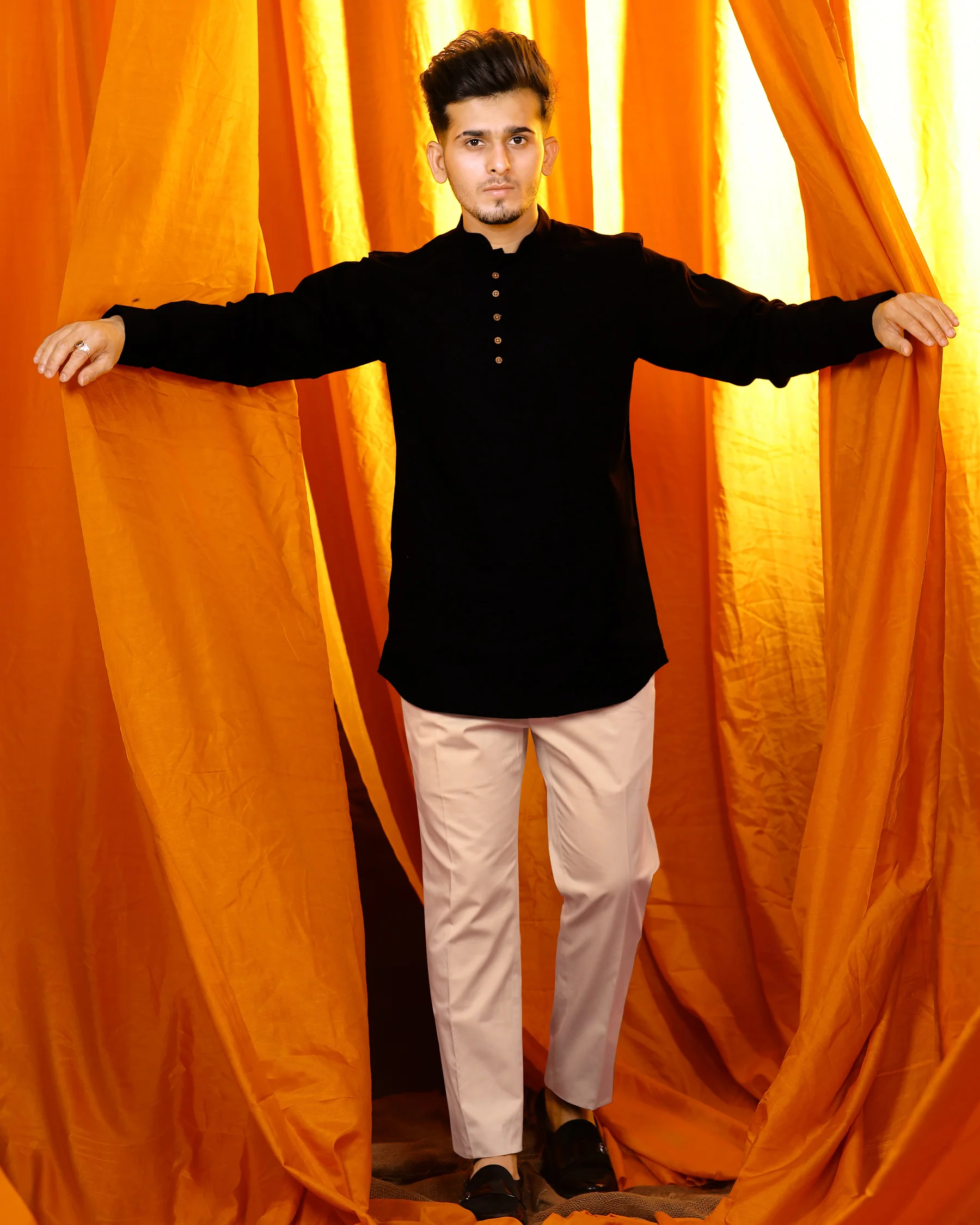 Jade Black Indian Kurta Style Luxurious Linen Shirt - Image 7