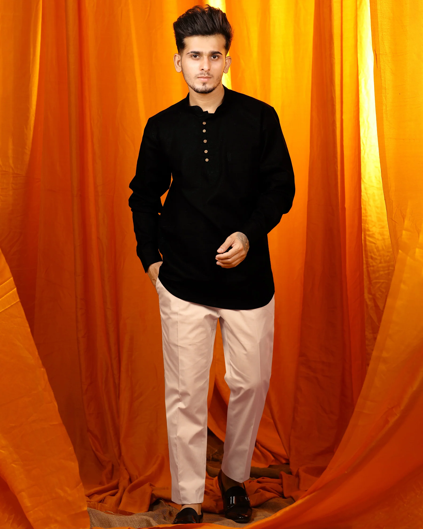 Jade Black Indian Kurta Style Luxurious Linen Shirt - Image 8
