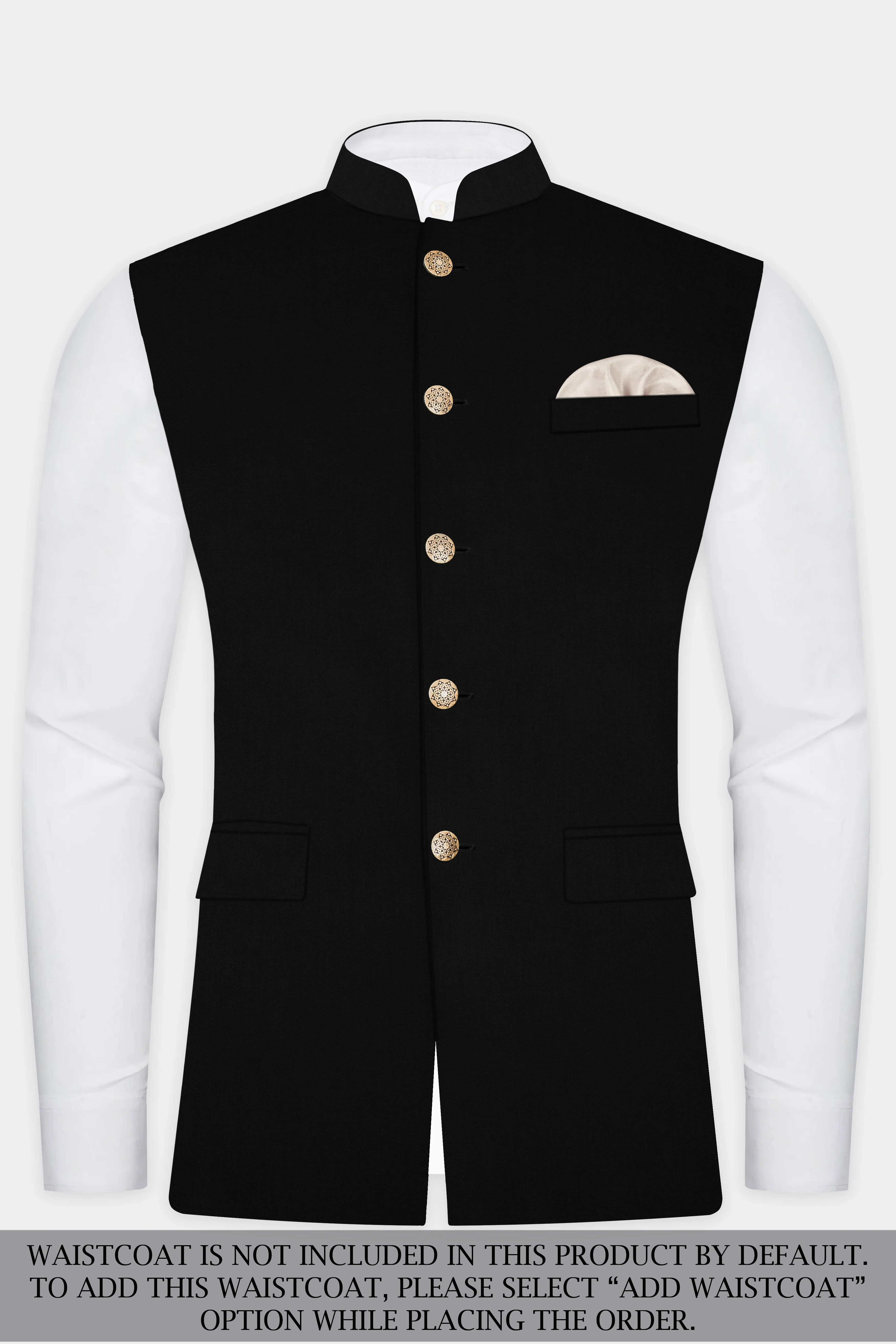 JADE BLACK LUXURIOUS LINEN BANDHGALA/MANDARIN SUIT - Image 15