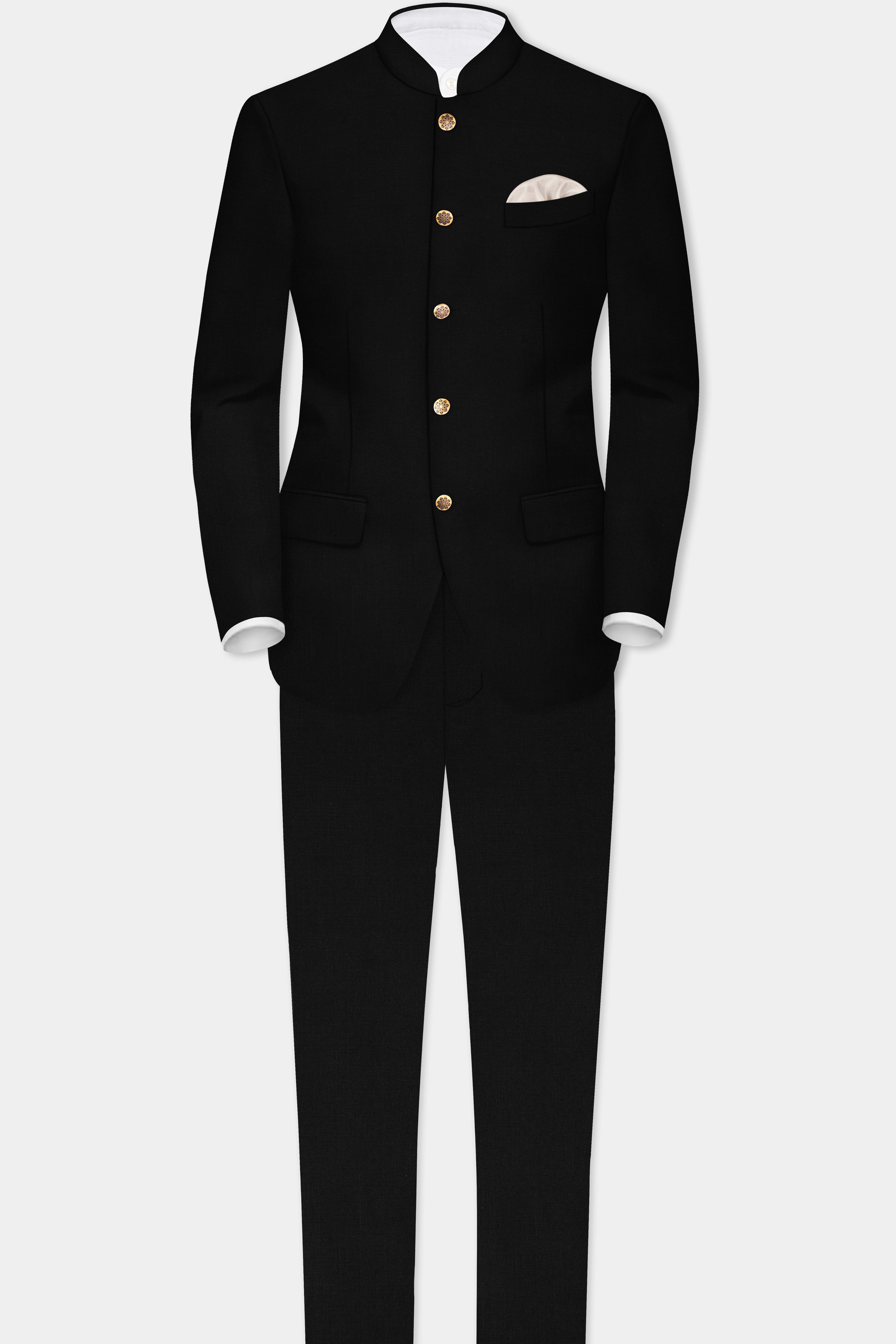 JADE BLACK LUXURIOUS LINEN BANDHGALA/MANDARIN SUIT - Image 4