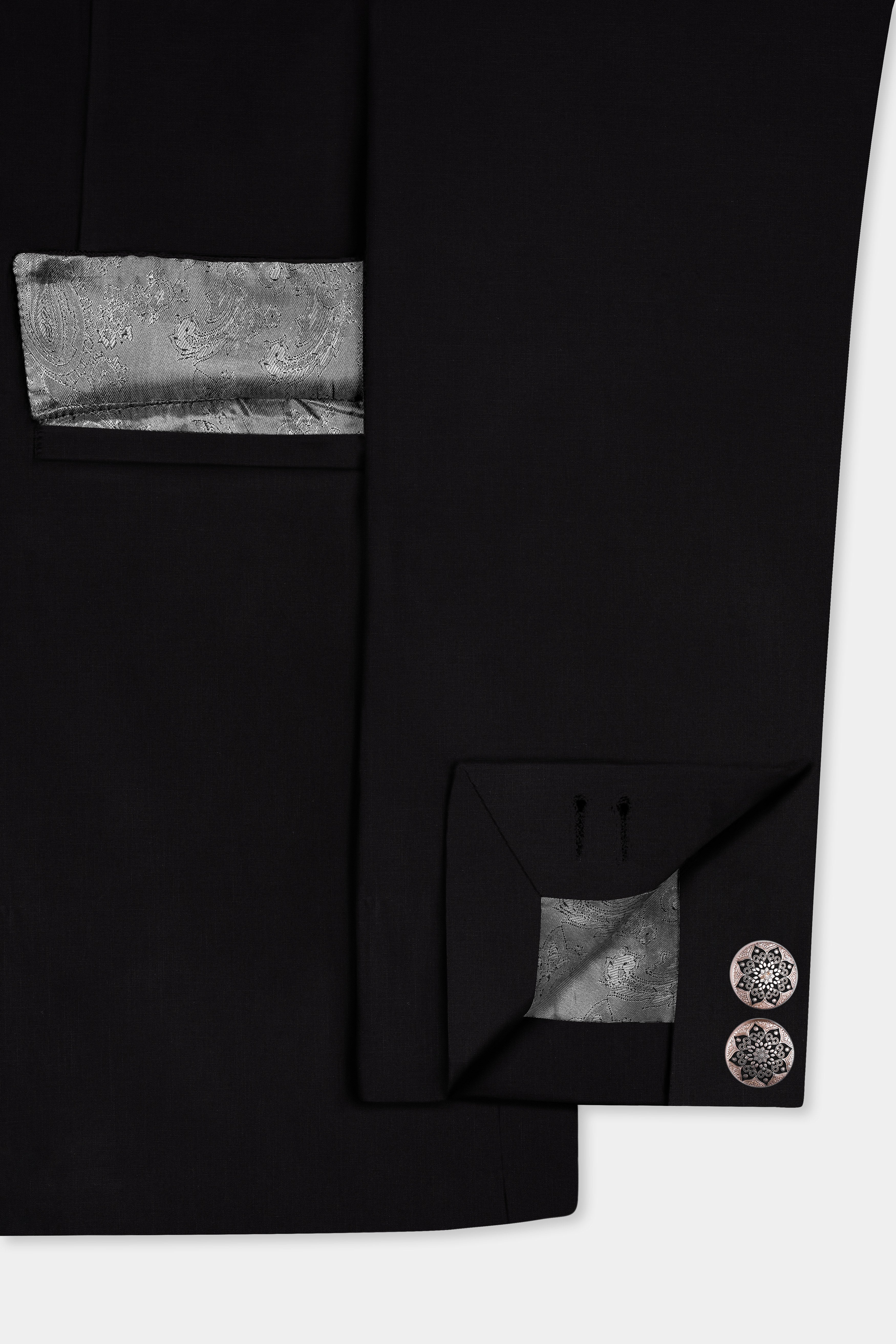 JADE BLACK LUXURIOUS LINEN BANDHGALA/MANDARIN SUIT - Image 6