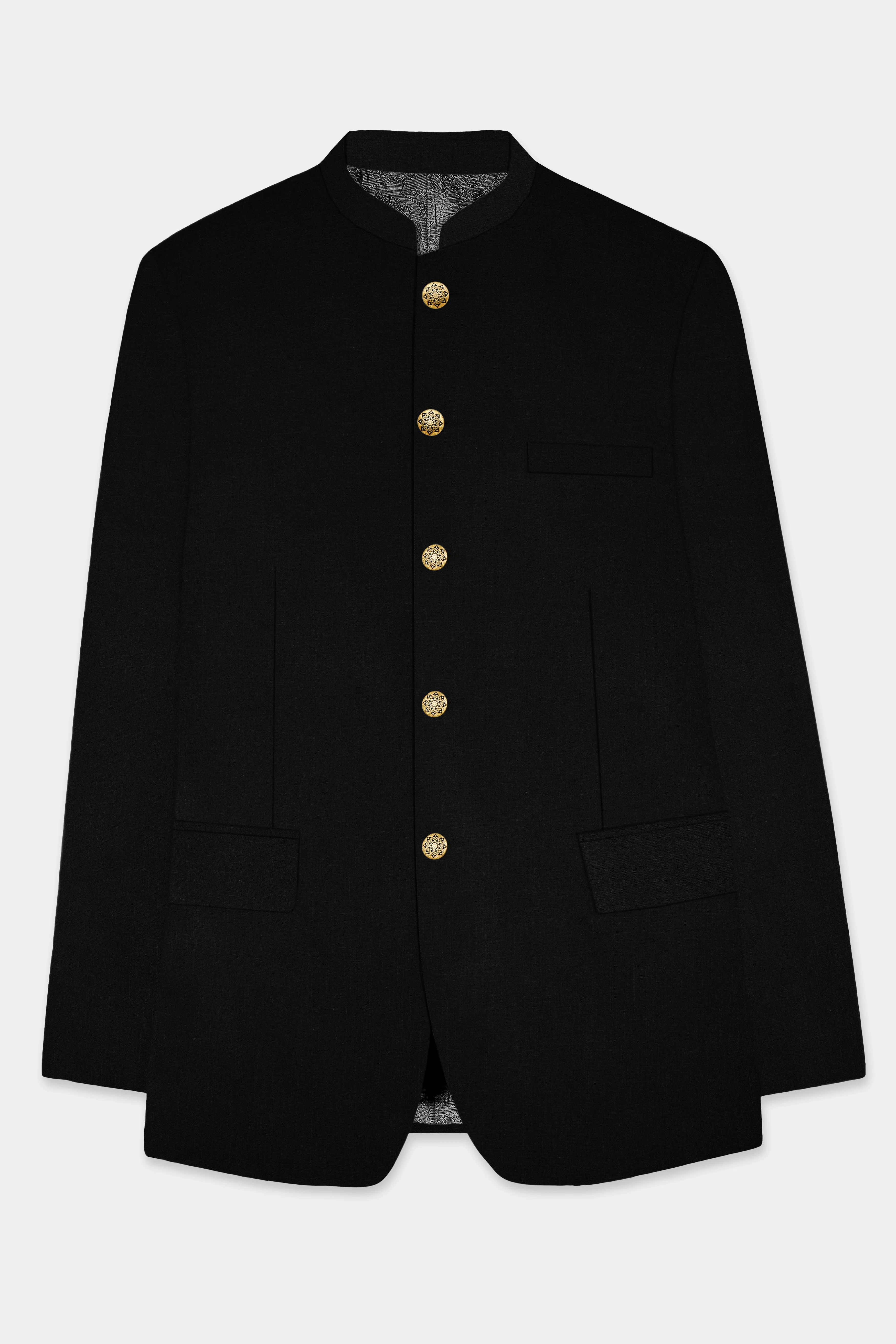 JADE BLACK LUXURIOUS LINEN BANDHGALA/MANDARIN SUIT - Image 7