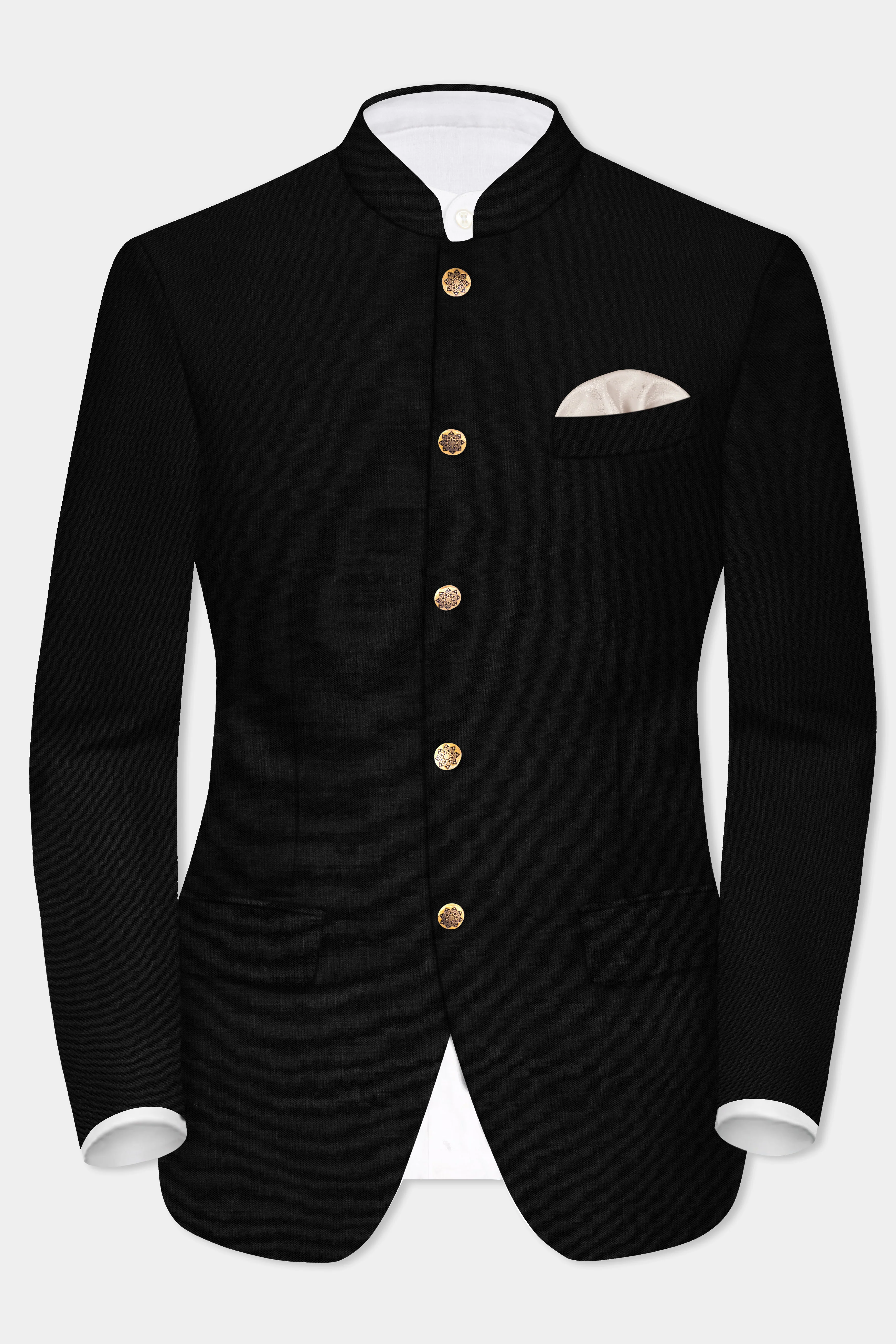 JADE BLACK LUXURIOUS LINEN BANDHGALA/MANDARIN SUIT - Image 9