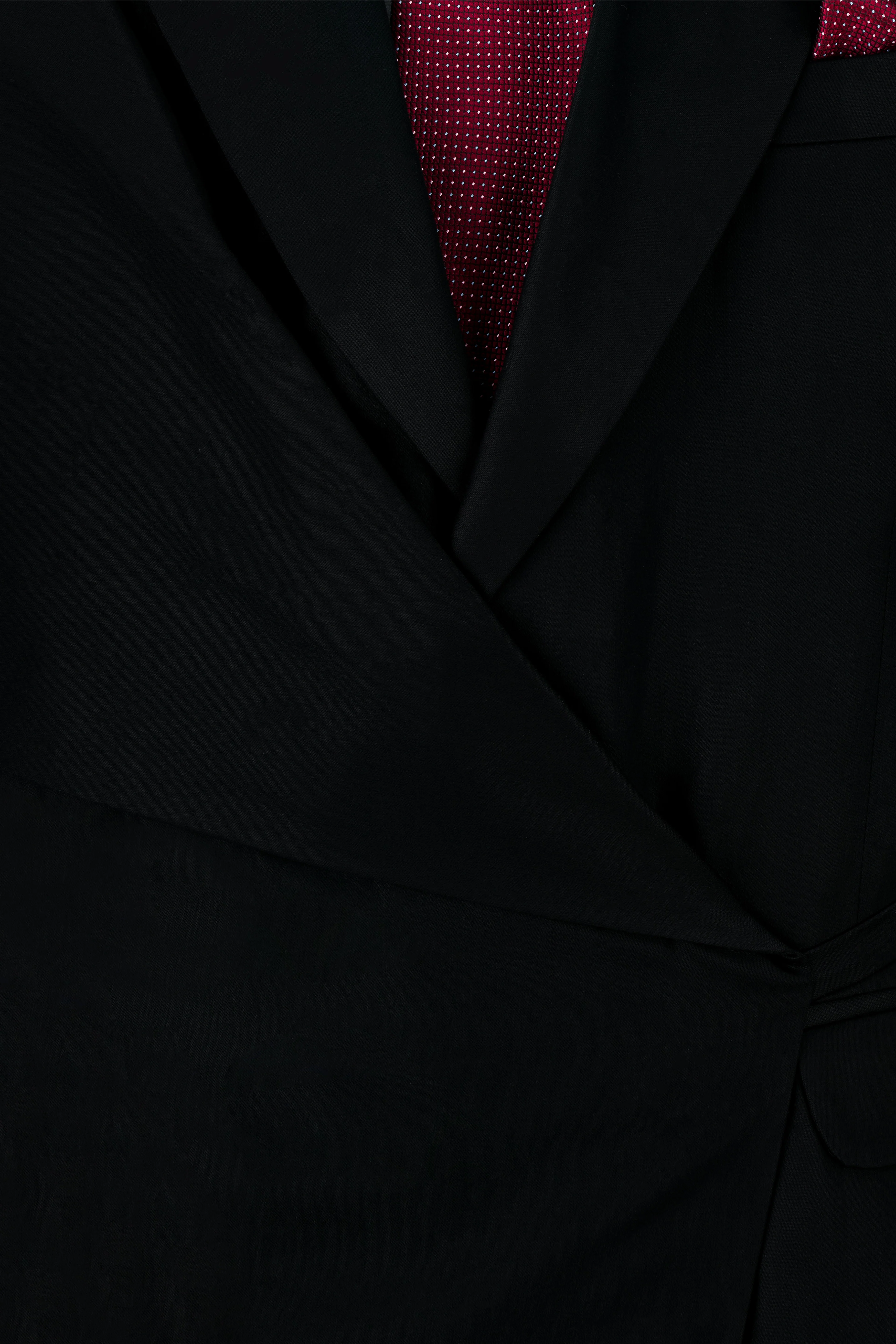 Jade Black Patch Work Designer Blazer with Belt Closure - Image 4