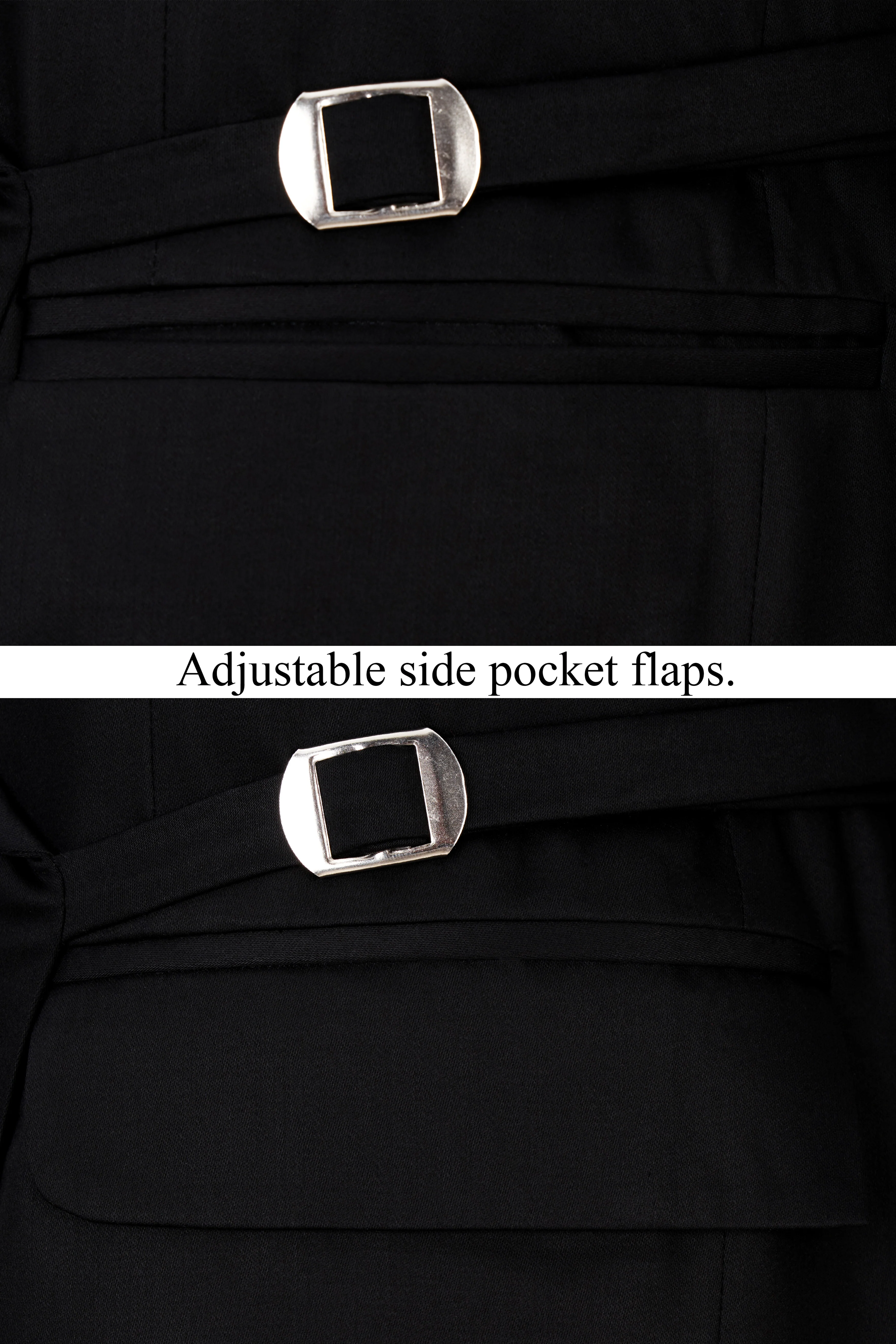 Jade Black Patch Work Designer Blazer with Belt Closure - Image 5