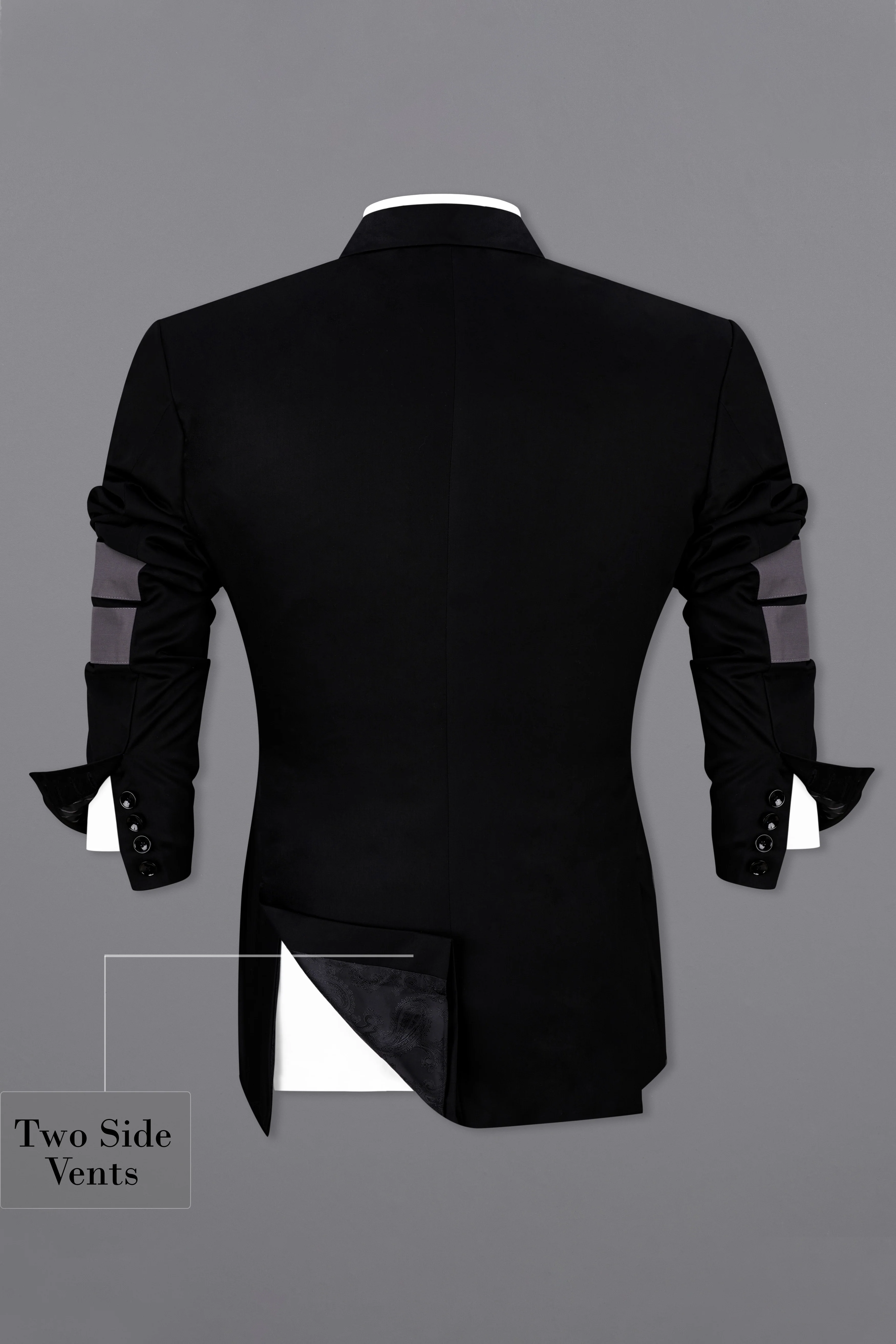 Jade Black Patch Work Designer Blazer with Belt Closure - Image 8