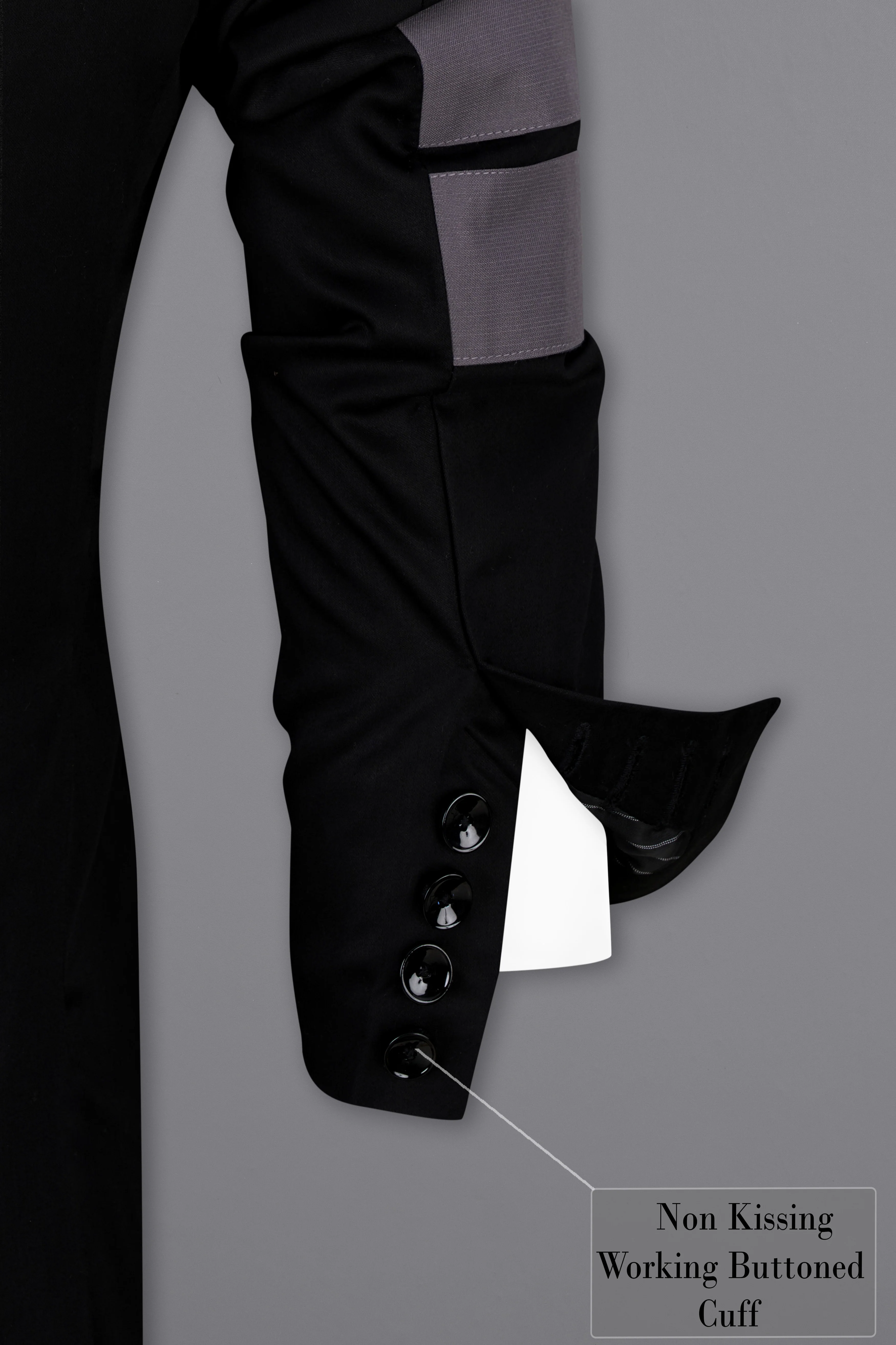 Jade Black Patch Work Designer Blazer with Belt Closure - Image 9