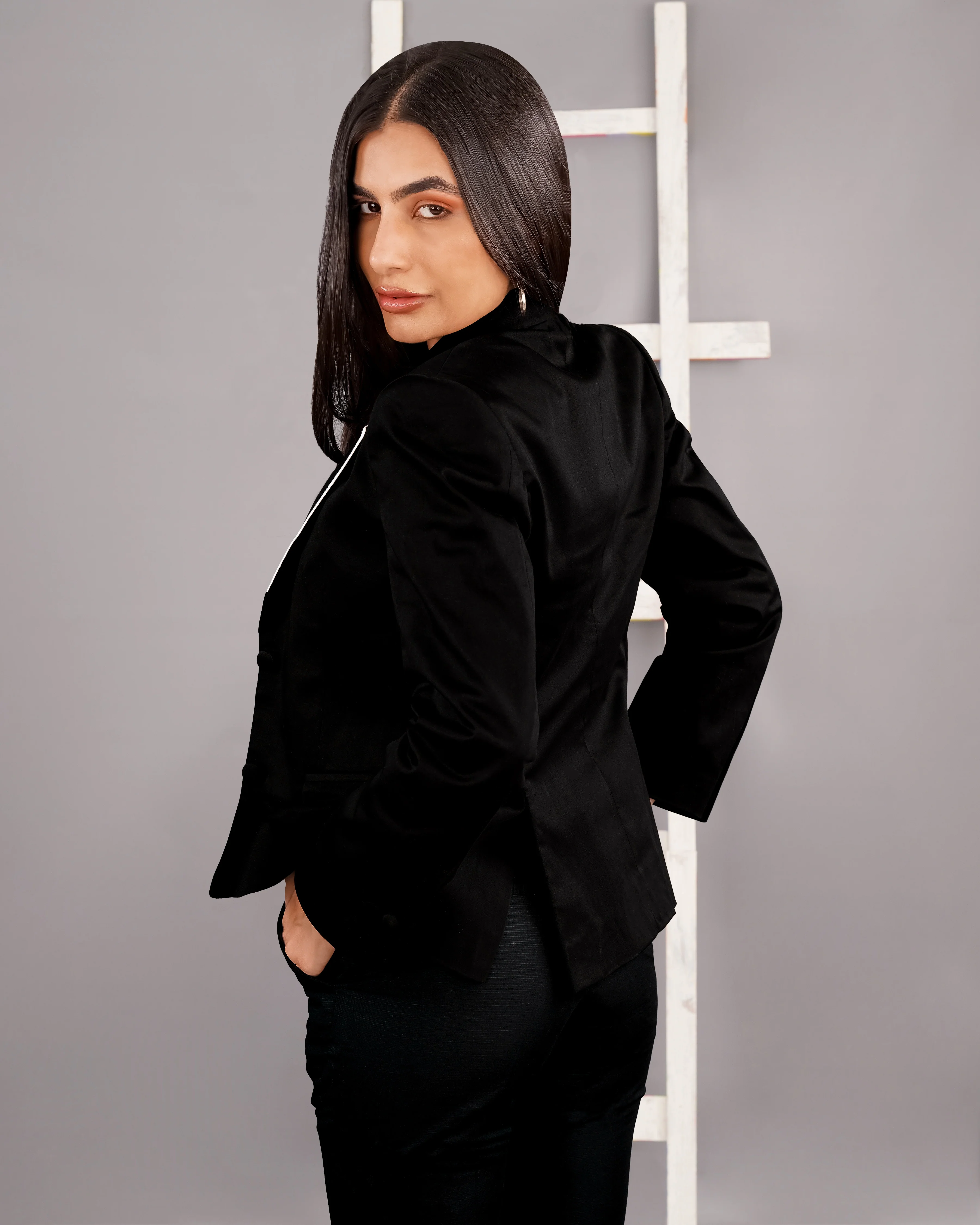 Jade Black with White Borders Premium Cotton Women's Suit - Image 12