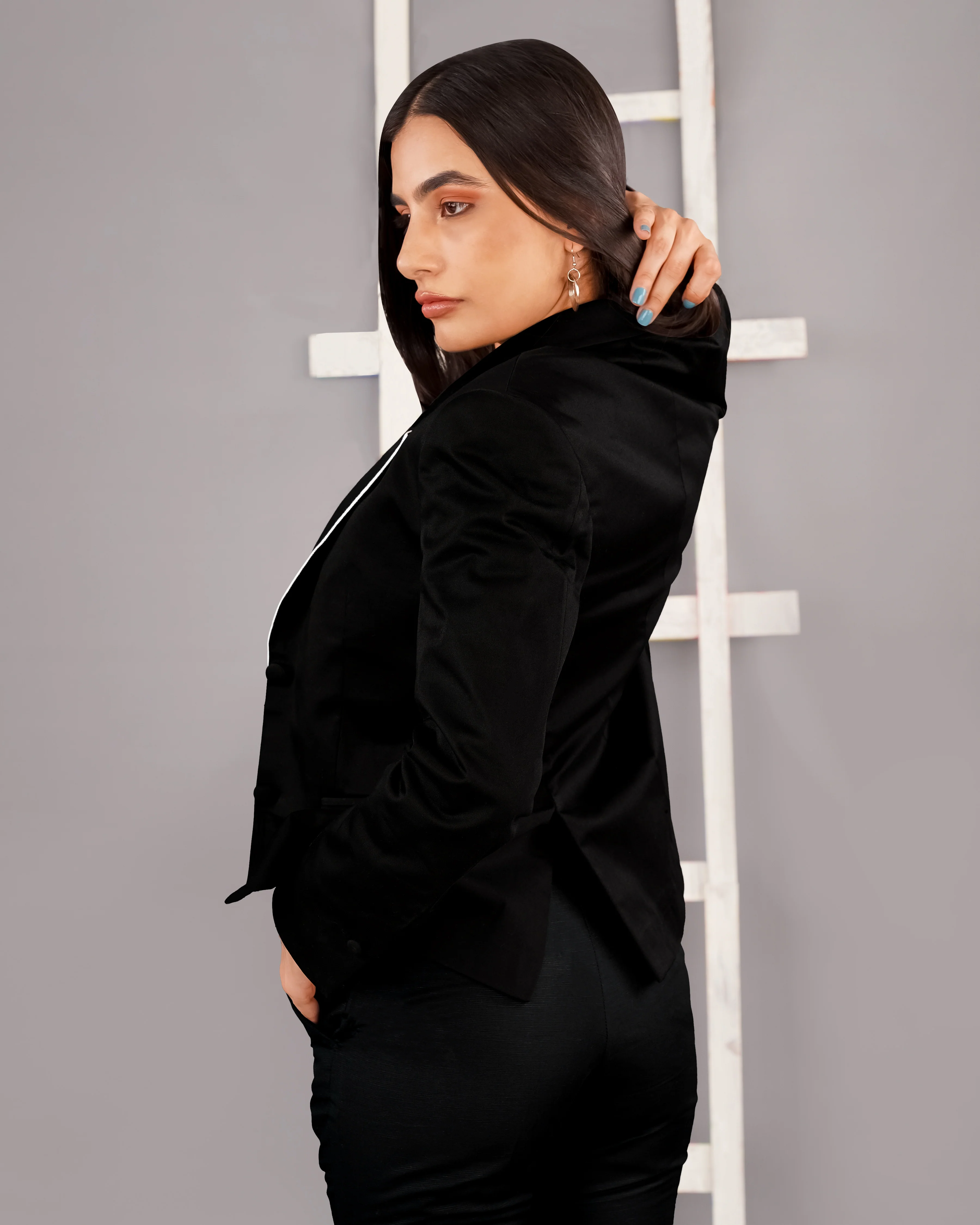 Jade Black with White Borders Premium Cotton Women's Suit - Image 13