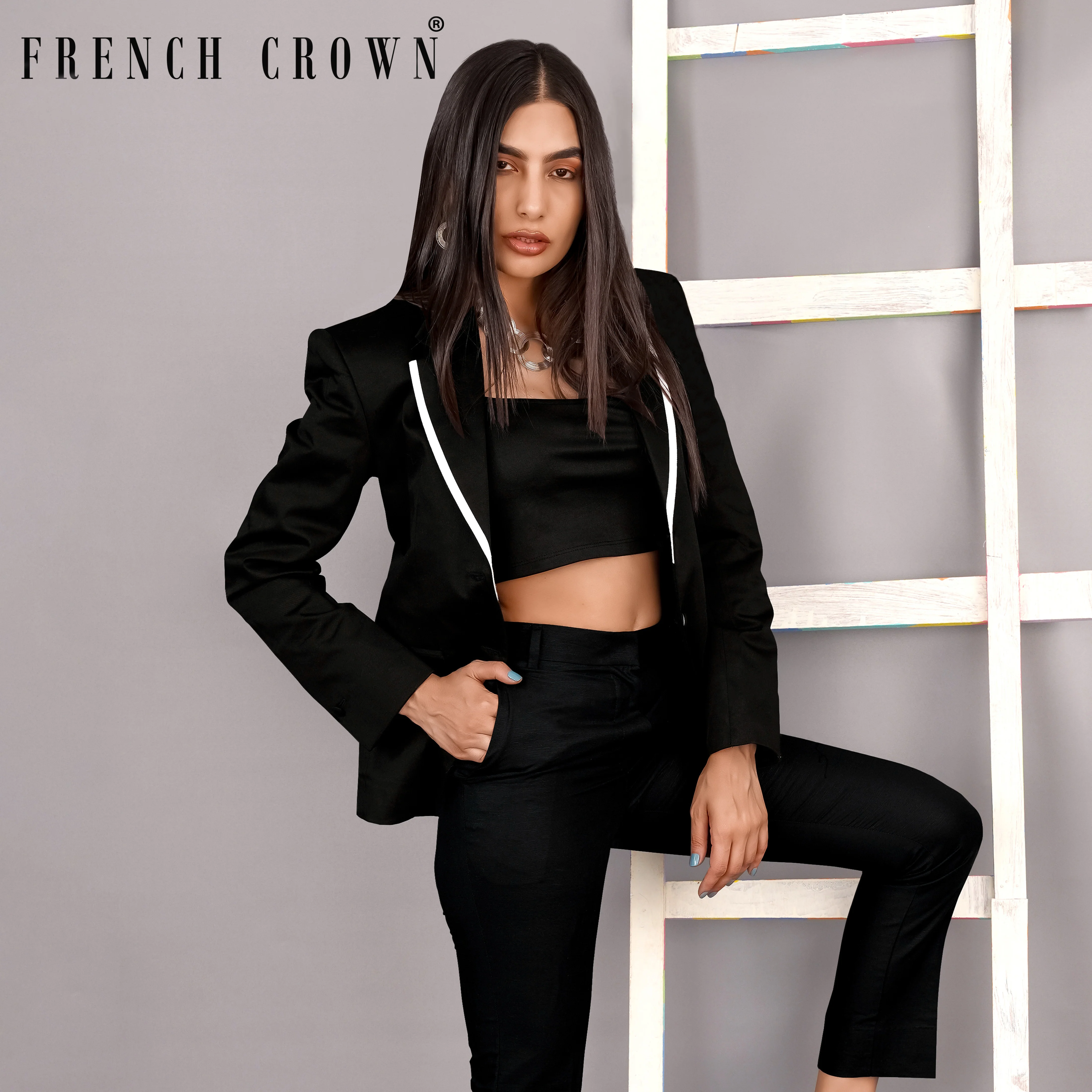 Jade Black with White Borders Premium Cotton Women's Suit - Image 15