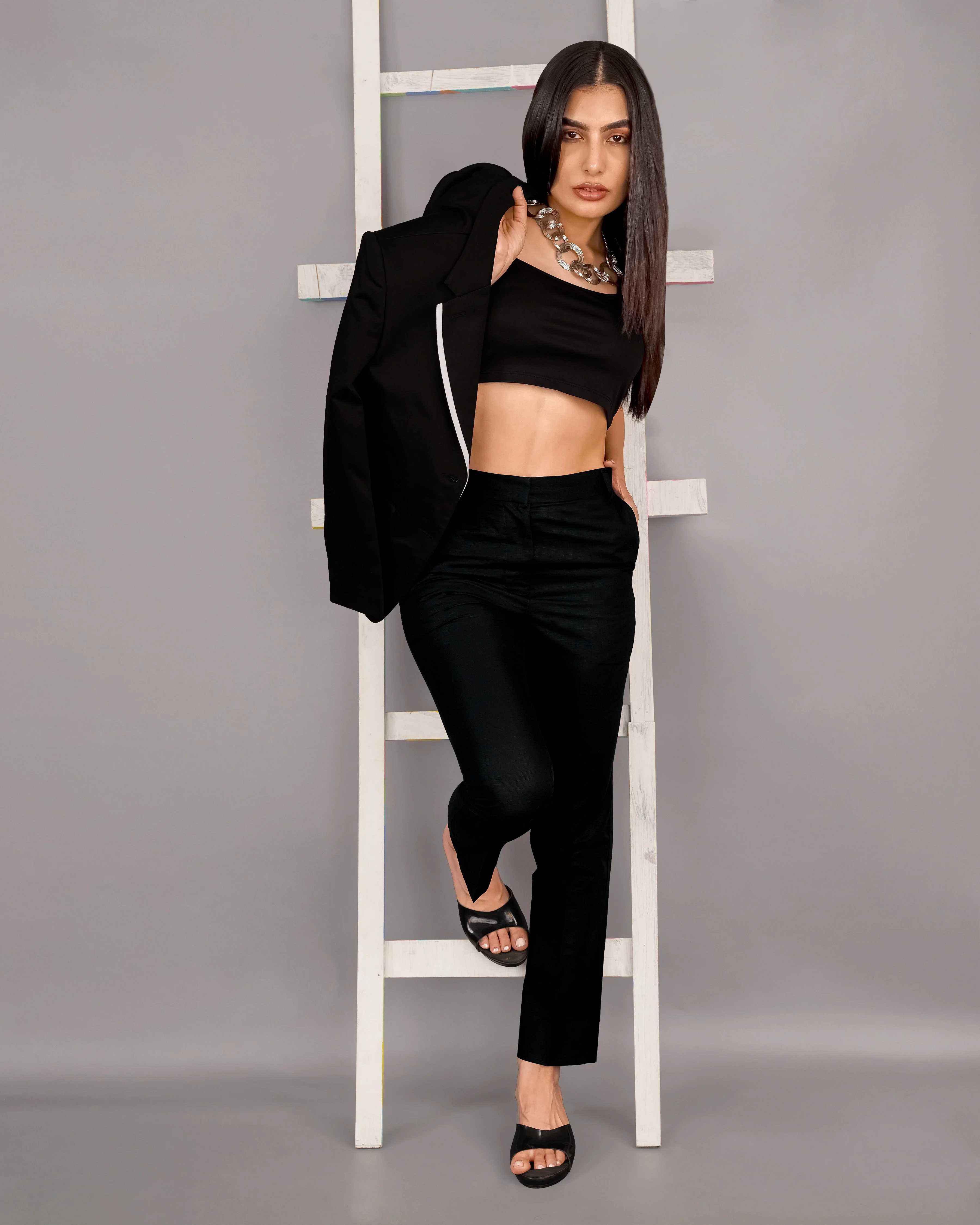 Jade Black with White Borders Premium Cotton Women's Suit - Image 9