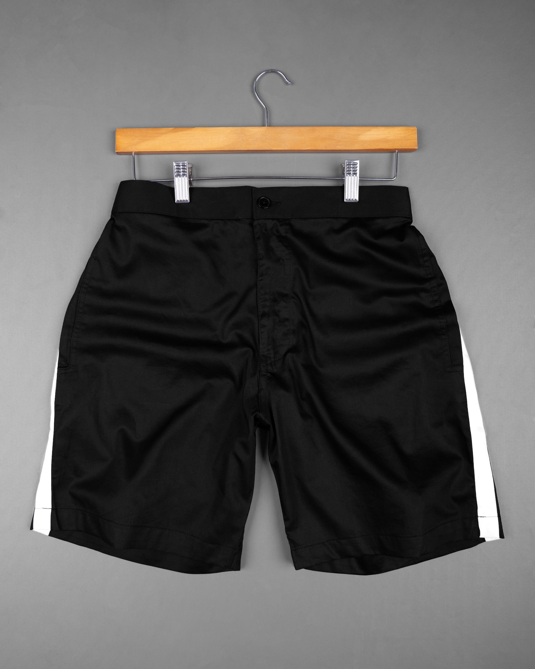 Jade Black with White Striped  Super Soft Premium Cotton Designer Shorts - Image 4