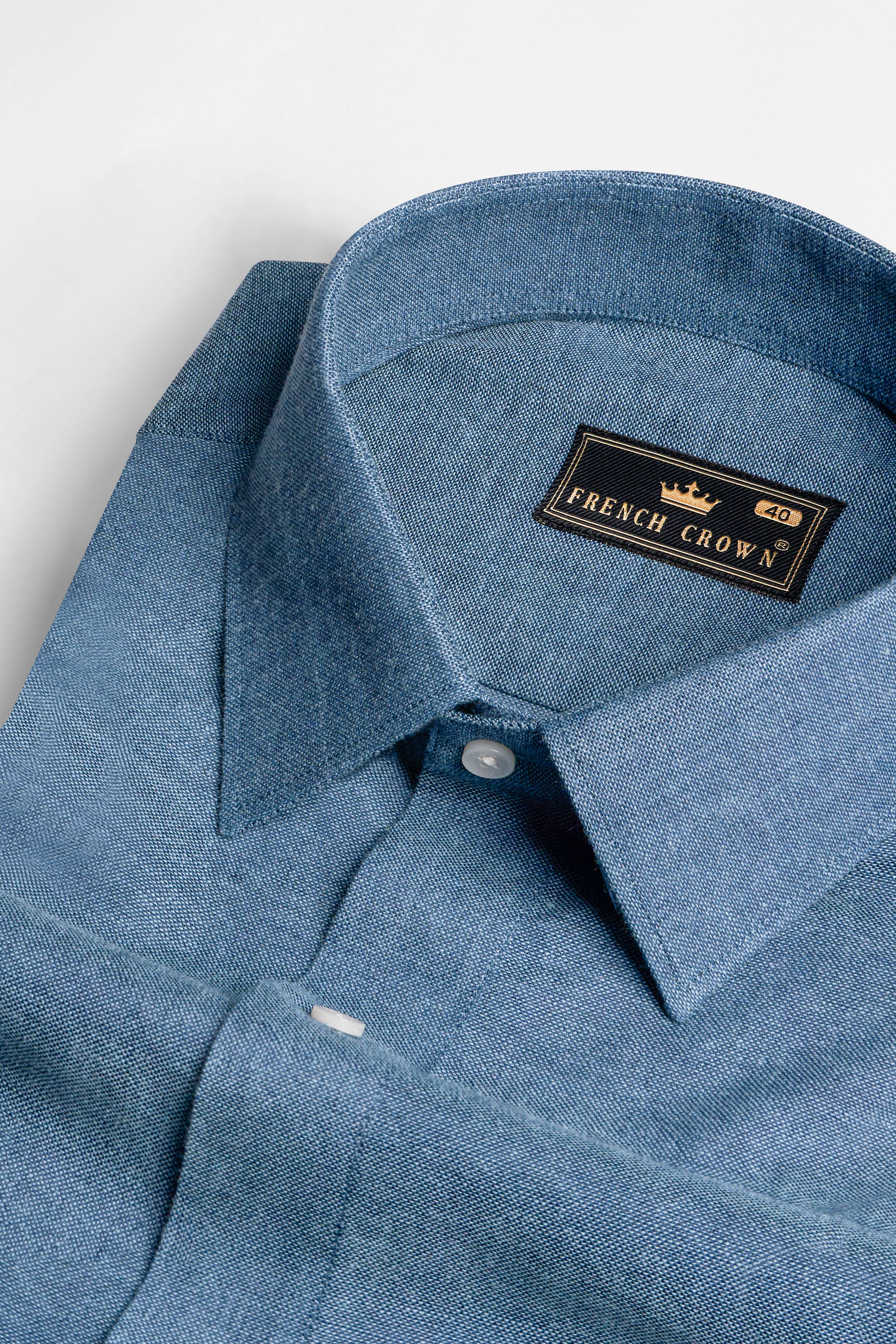 Kashmir Blue Luxurious Linen Shirt - Image 4