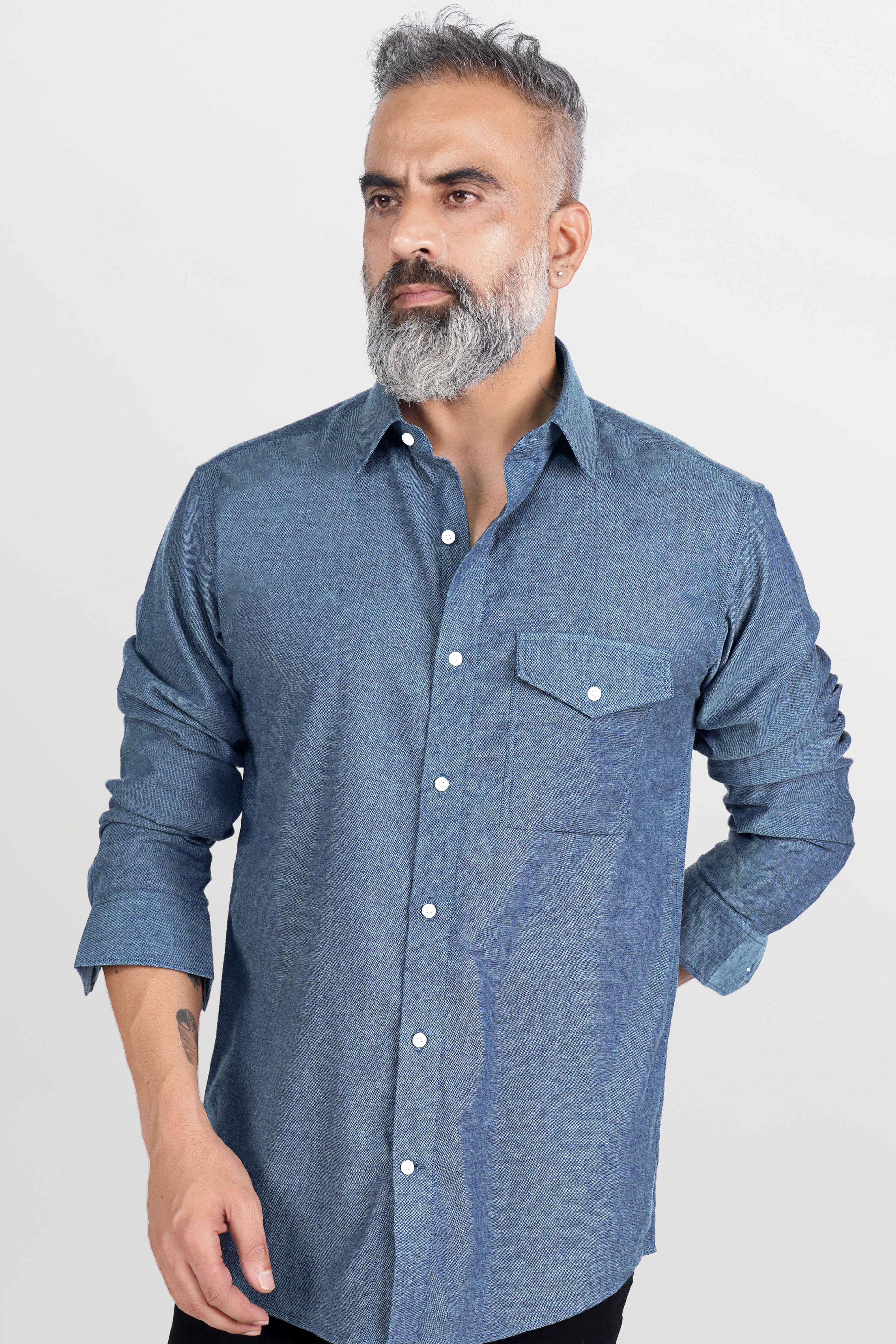 Kashmir Blue Luxurious Linen Shirt - Image 5