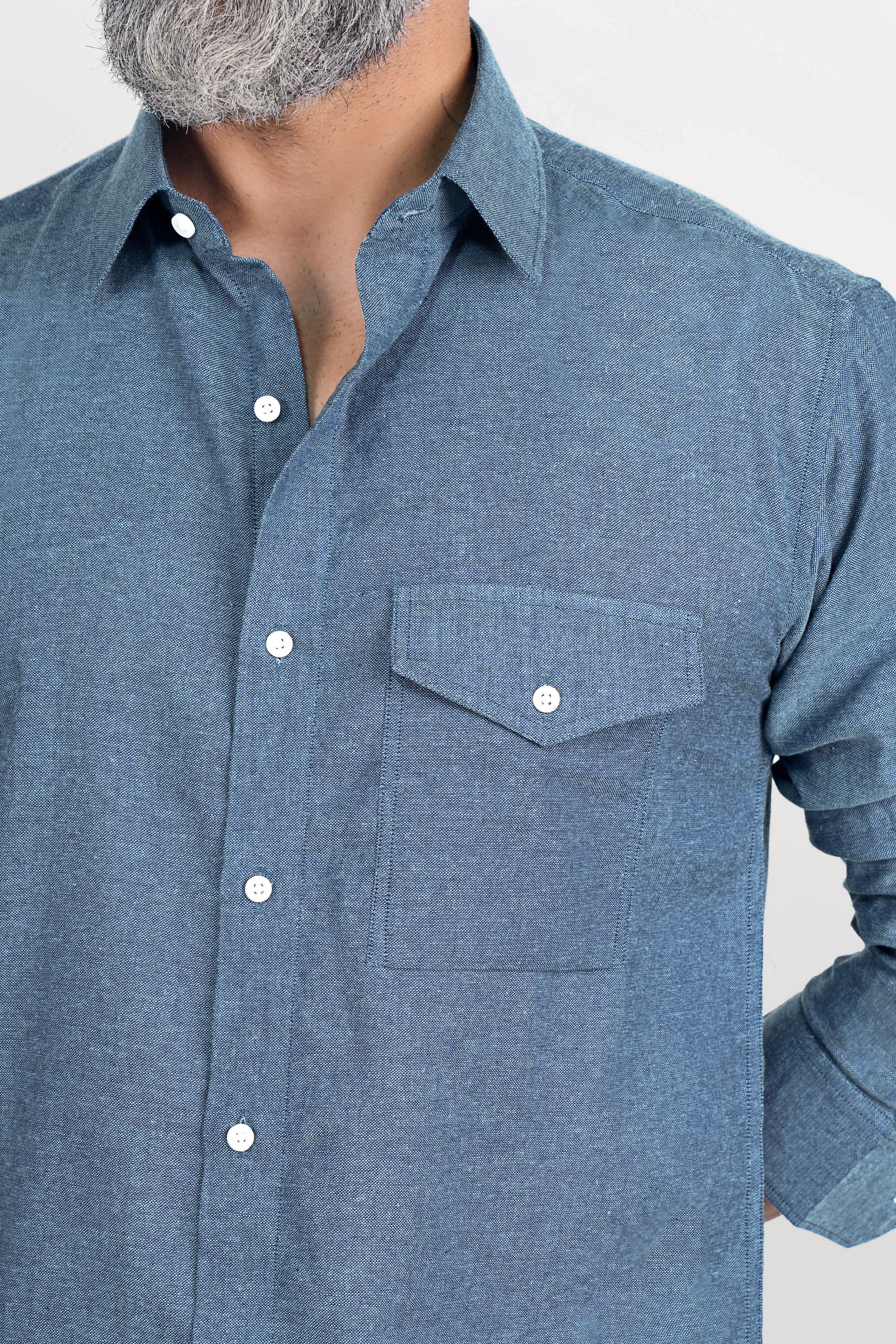 Kashmir Blue Luxurious Linen Shirt - Image 6