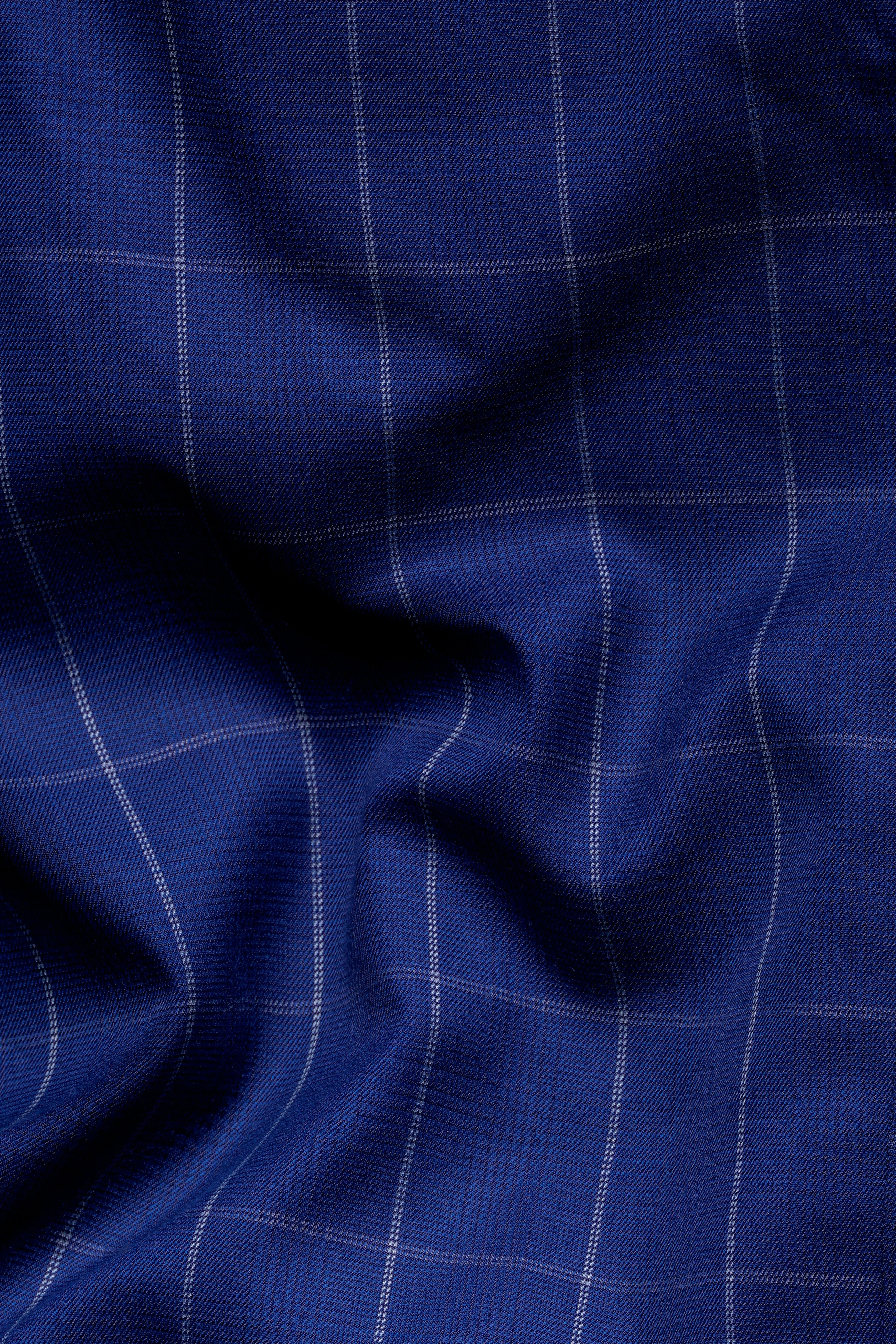 Lapis Blue Windowpane Wool Rich Double Breasted Blazer - Image 3