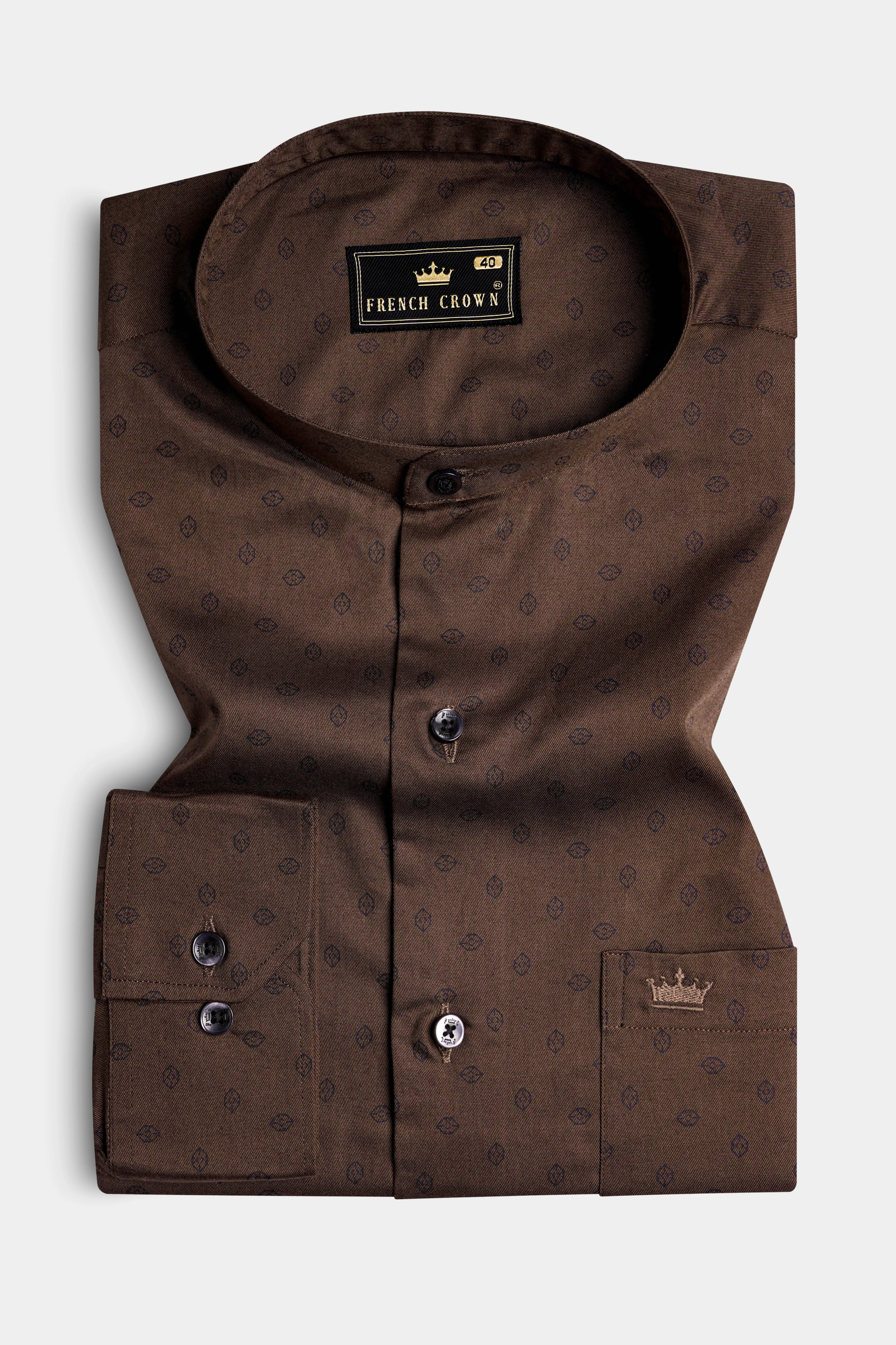 Lisbon Brown Twill Printed Premium Cotton Shirt - Image 3