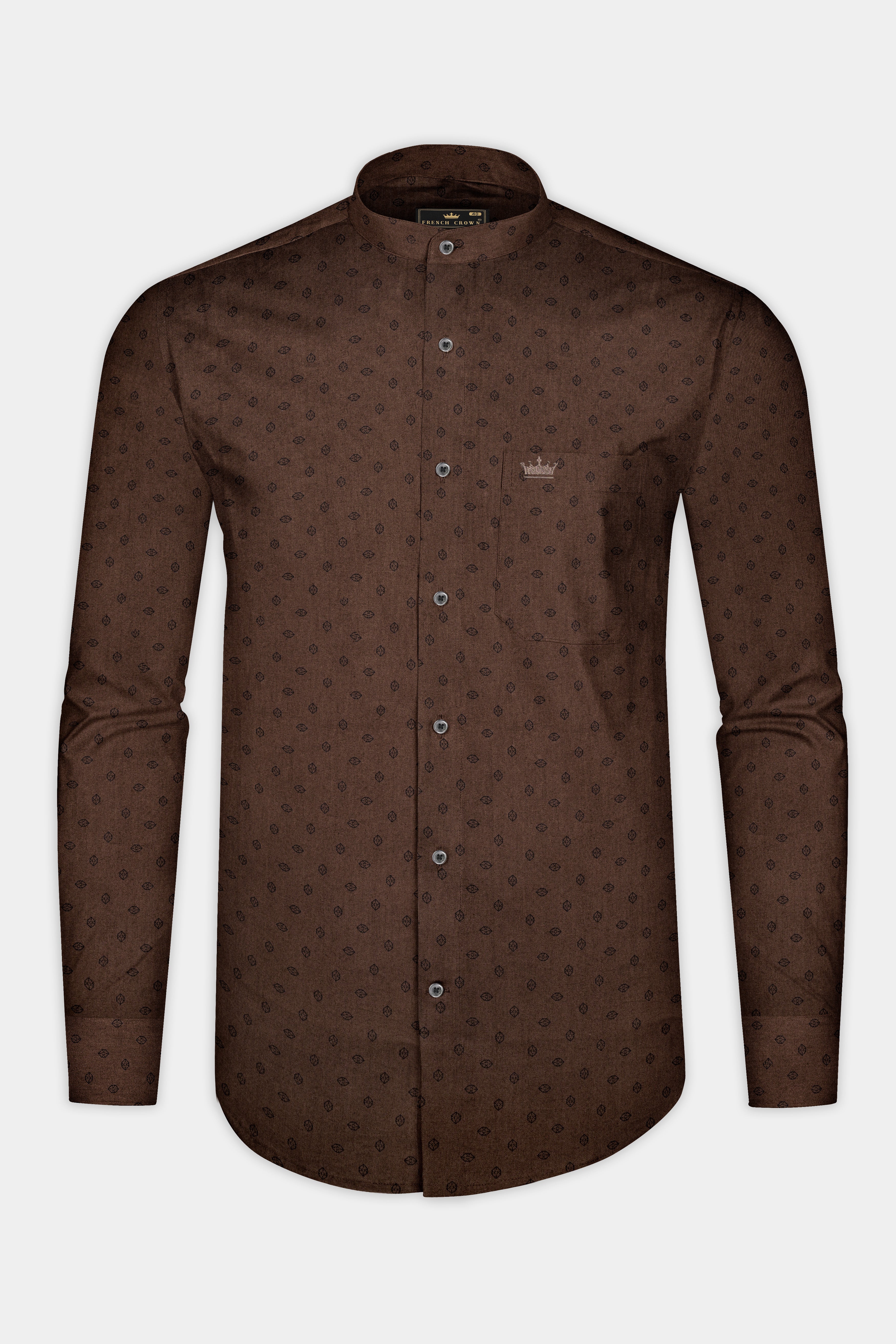 Lisbon Brown Twill Printed Premium Cotton Shirt - Image 4